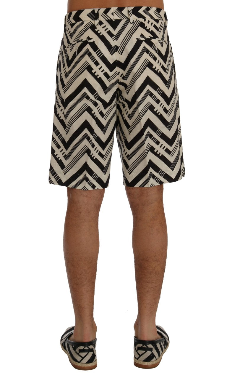 Dolce & Gabbana White Black Striped Cotton Linen Shorts - Luxe Nova
