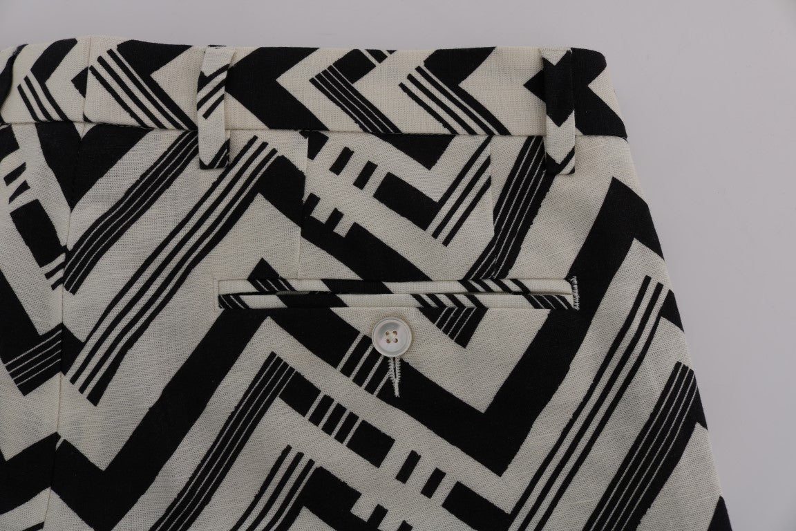 Dolce & Gabbana White Black Striped Cotton Linen Shorts - Luxe Nova