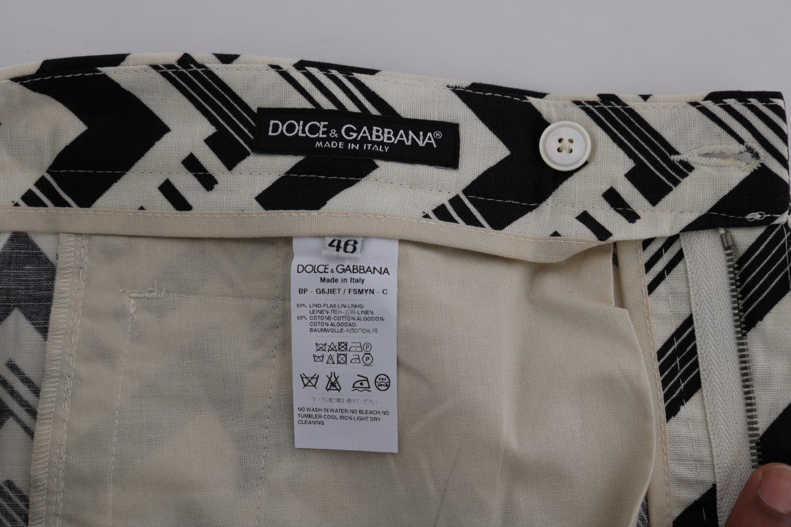 Dolce & Gabbana White Black Striped Cotton Linen Shorts - Luxe Nova