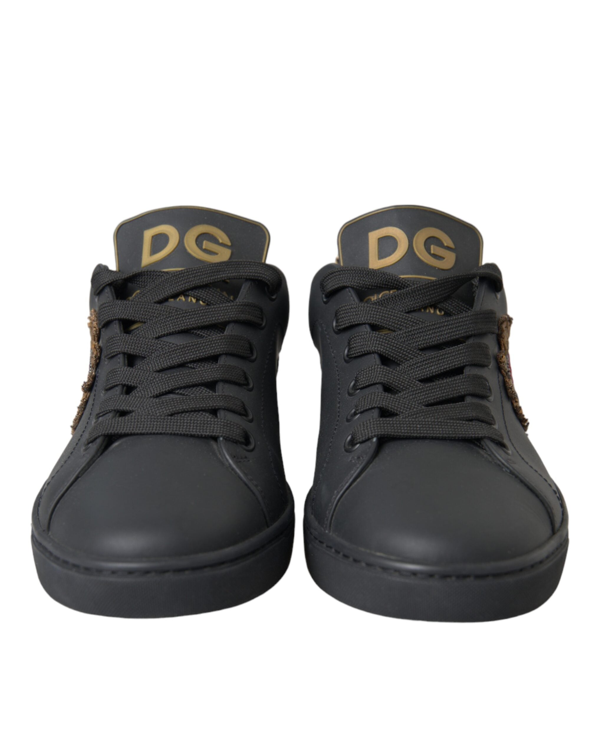 Dolce & Gabbana Black Leather Heart Embellished Sneakers Shoes - Luxe Nova