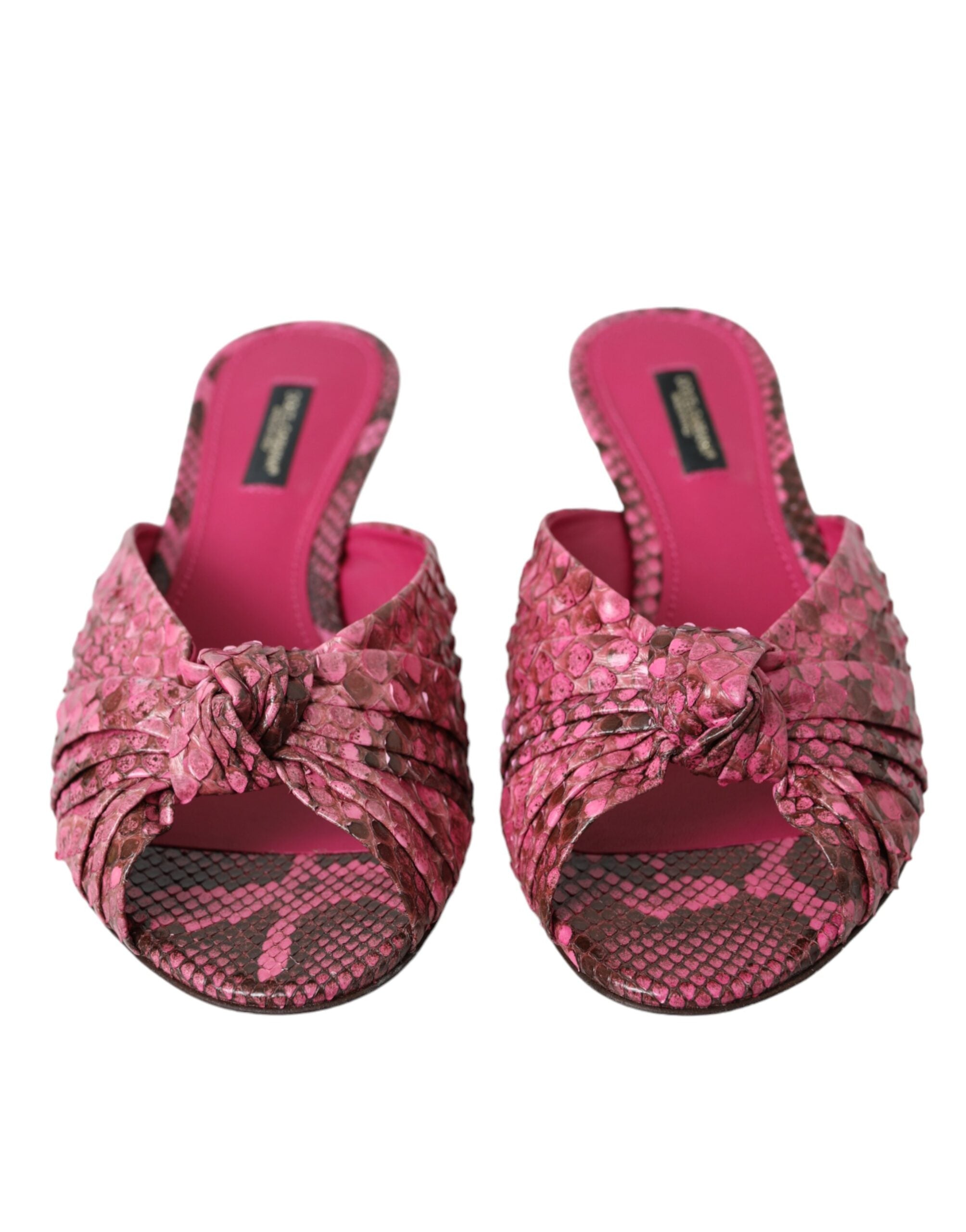 Dolce & Gabbana Pink Exotic Leather Kitten Heels Slides Shoes - Luxe Nova
