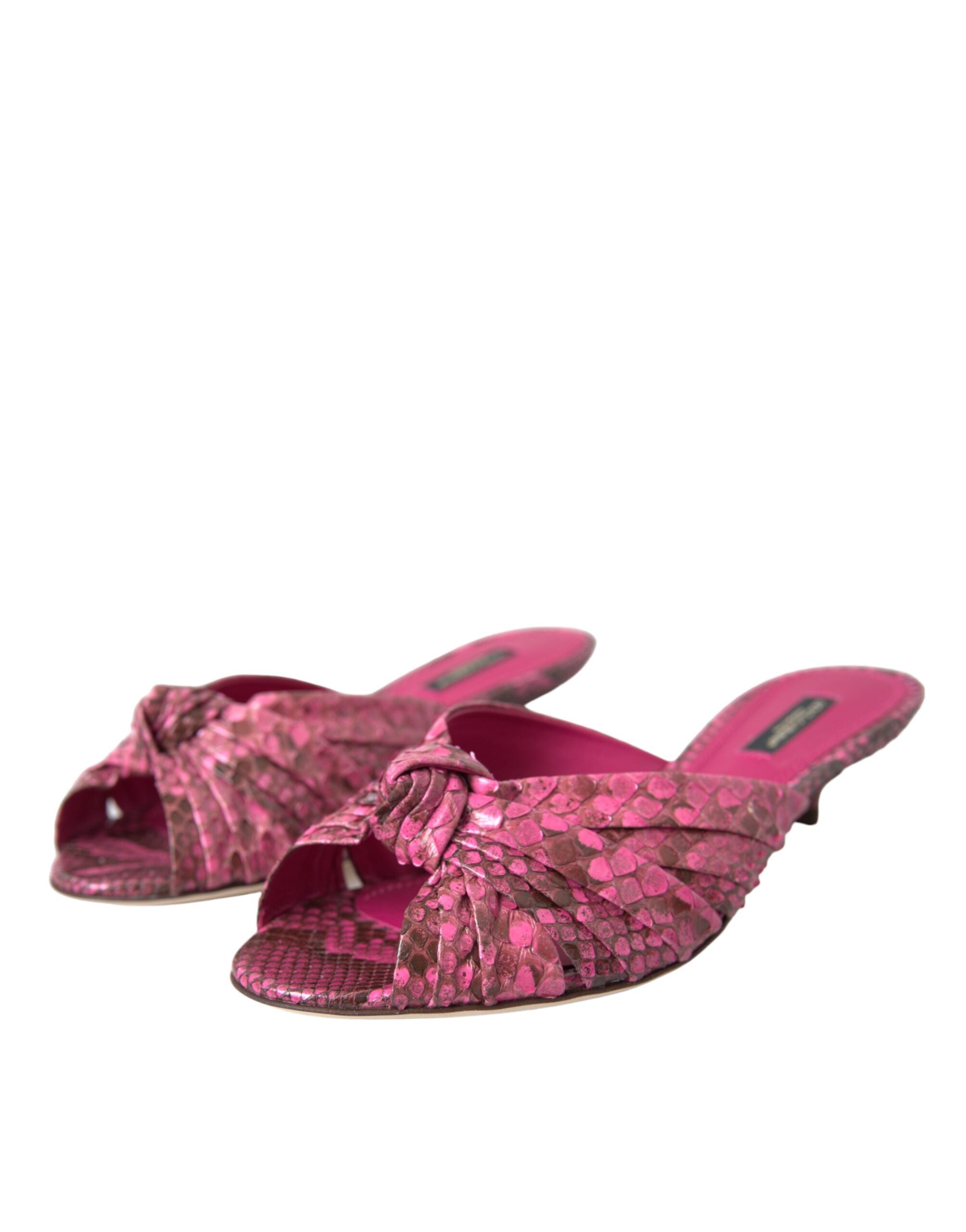 Dolce & Gabbana Pink Exotic Leather Kitten Heels Slides Shoes - Luxe Nova
