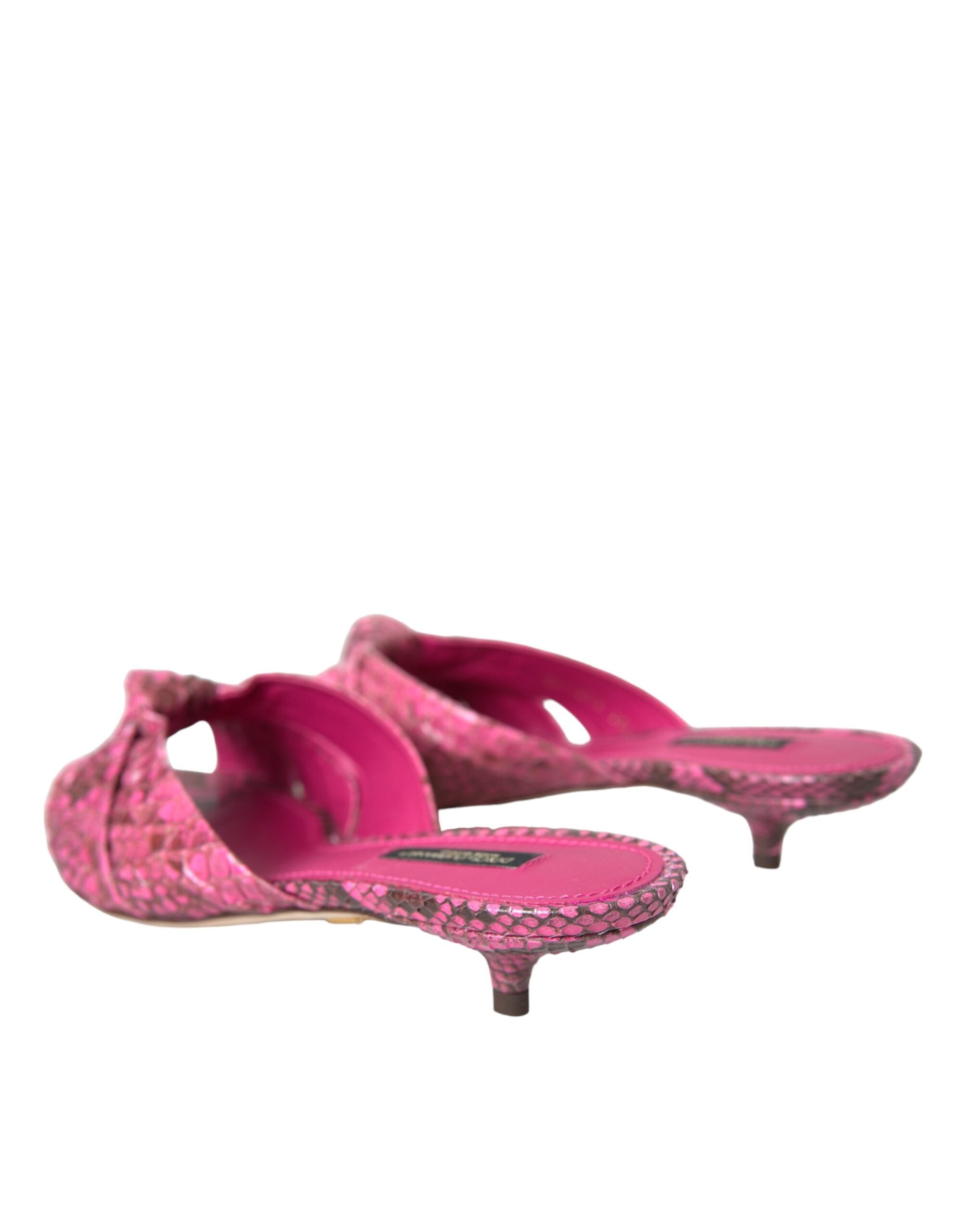 Dolce & Gabbana Pink Exotic Leather Kitten Heels Slides Shoes - Luxe Nova