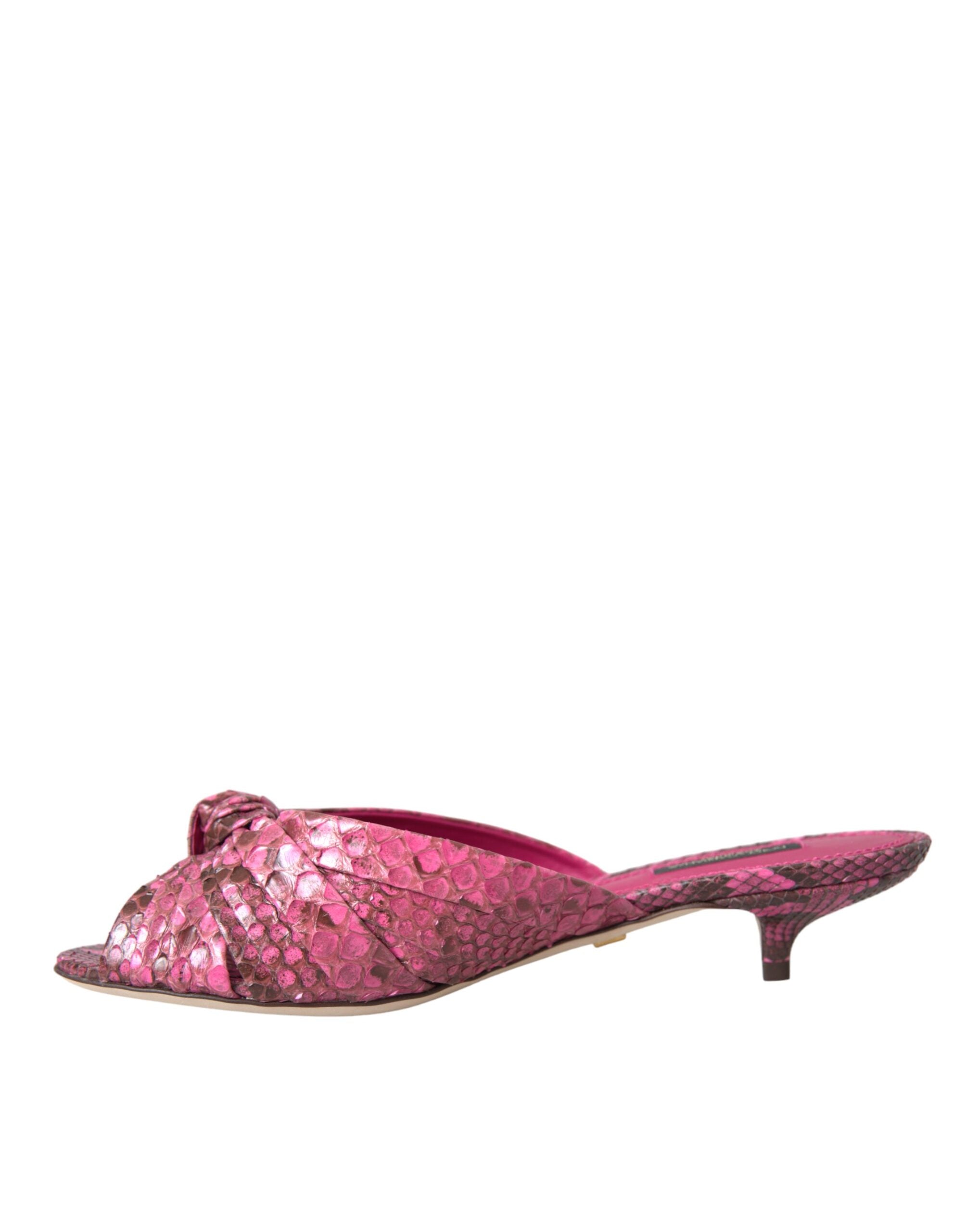 Dolce & Gabbana Pink Exotic Leather Kitten Heels Slides Shoes - Luxe Nova