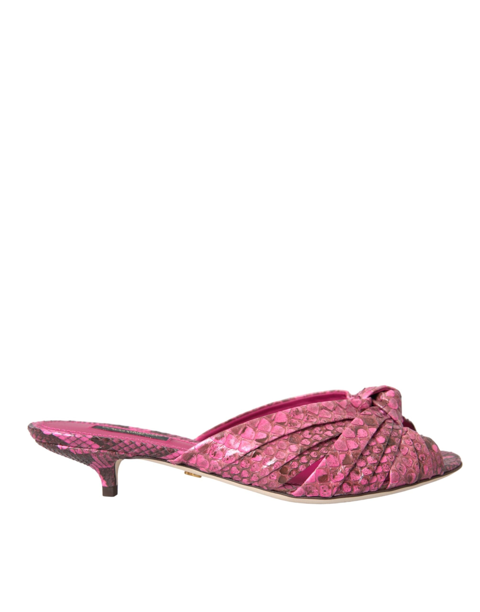Dolce & Gabbana Pink Exotic Leather Kitten Heels Slides Shoes - Luxe Nova