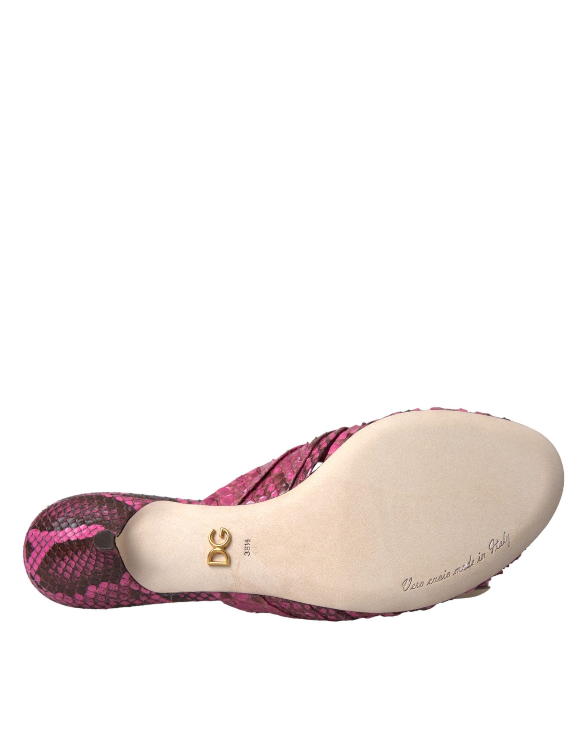 Dolce & Gabbana Pink Exotic Leather Kitten Heels Slides Shoes - Luxe Nova