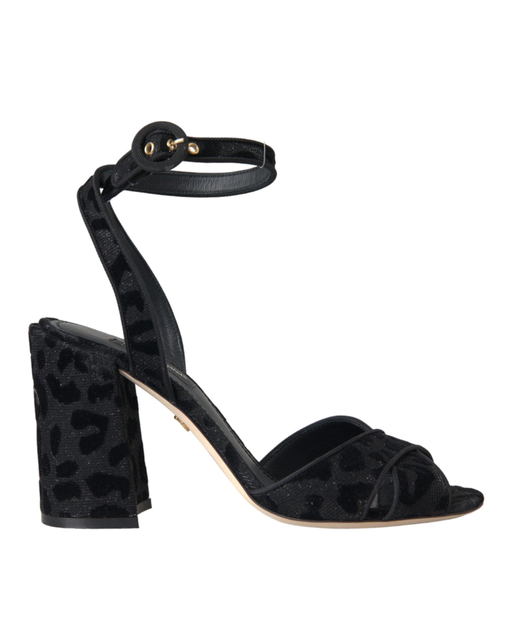 Dolce & Gabbana Black Leopard Suede Heels Sandals Shoes - Luxe Nova
