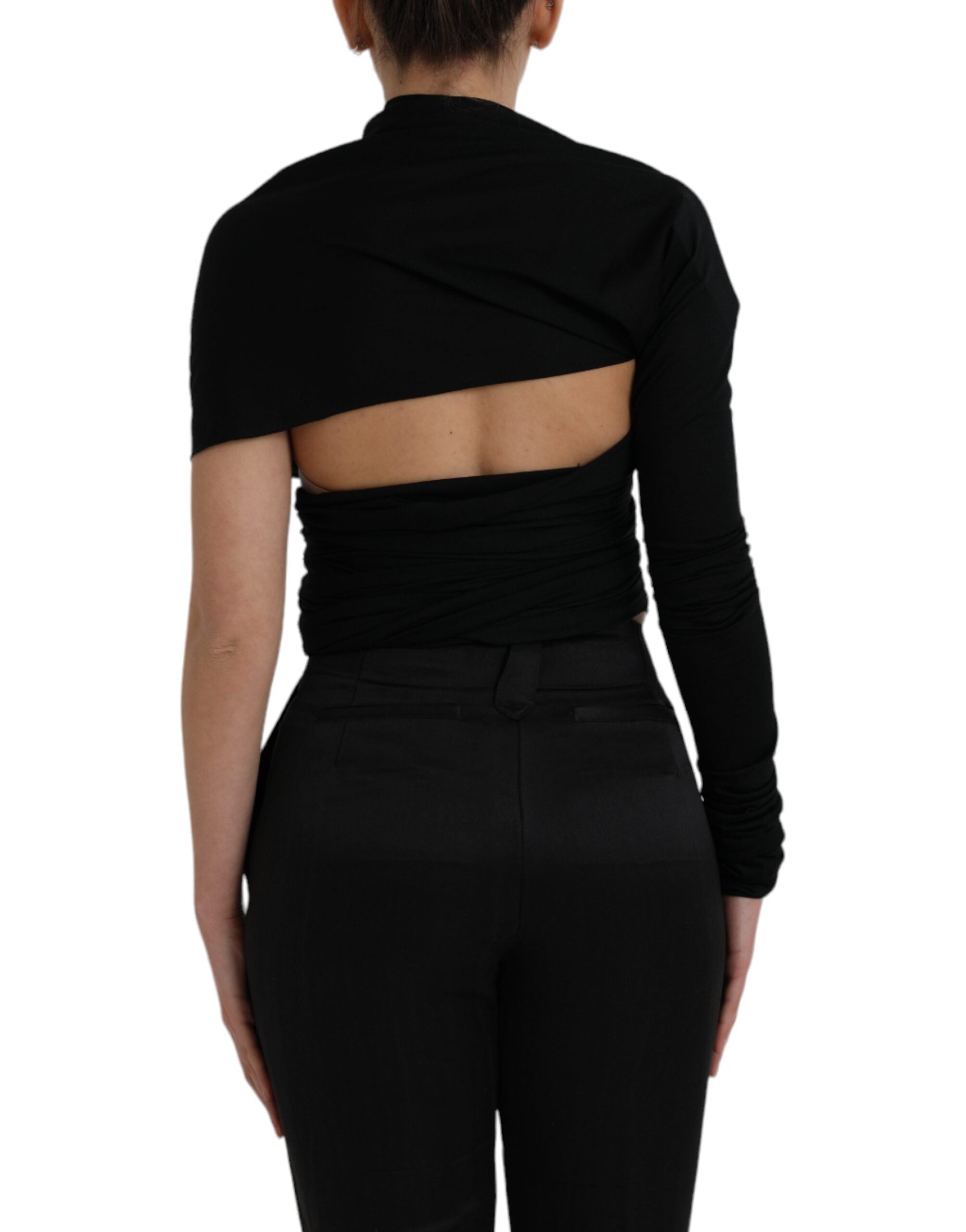 Dolce & Gabbana Black Wool Cutout Asymmetric Long Sleeve Top - Luxe Nova