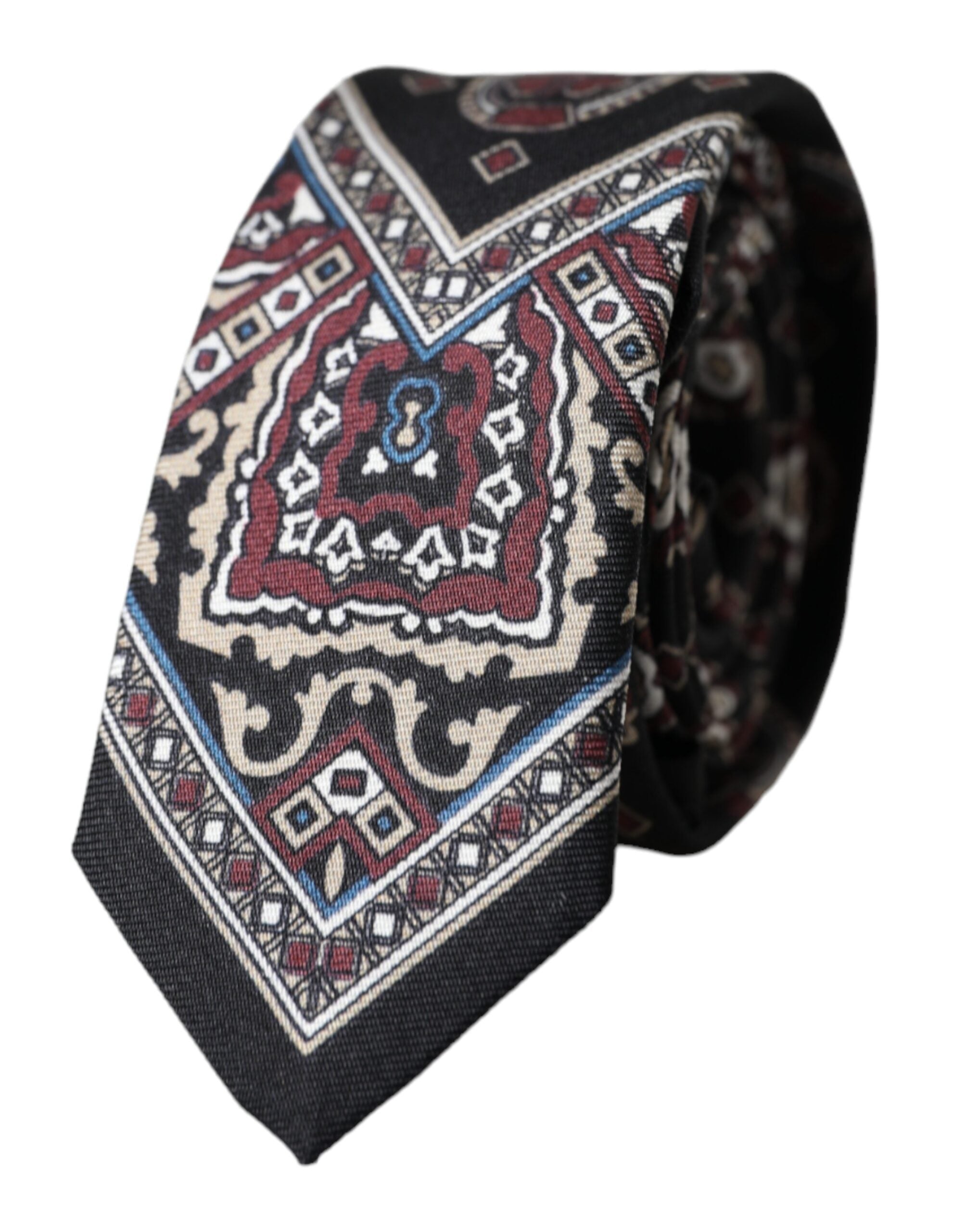 Dolce & Gabbana Black Printed 100% Silk Adjustable Men Tie - Luxe Nova
