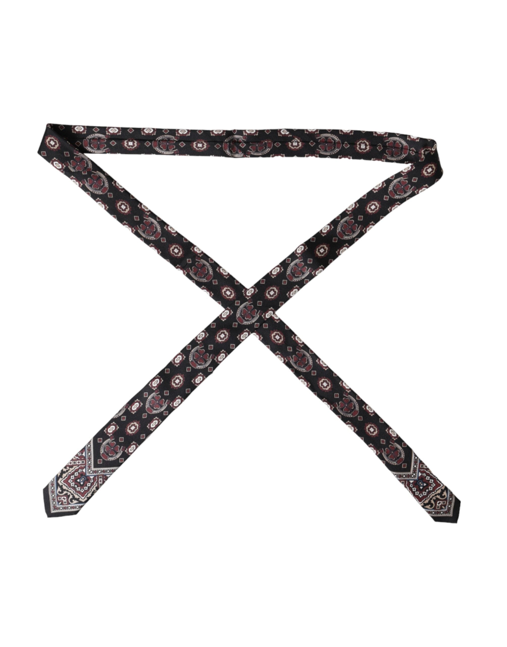 Dolce & Gabbana Black Printed 100% Silk Adjustable Men Tie - Luxe Nova