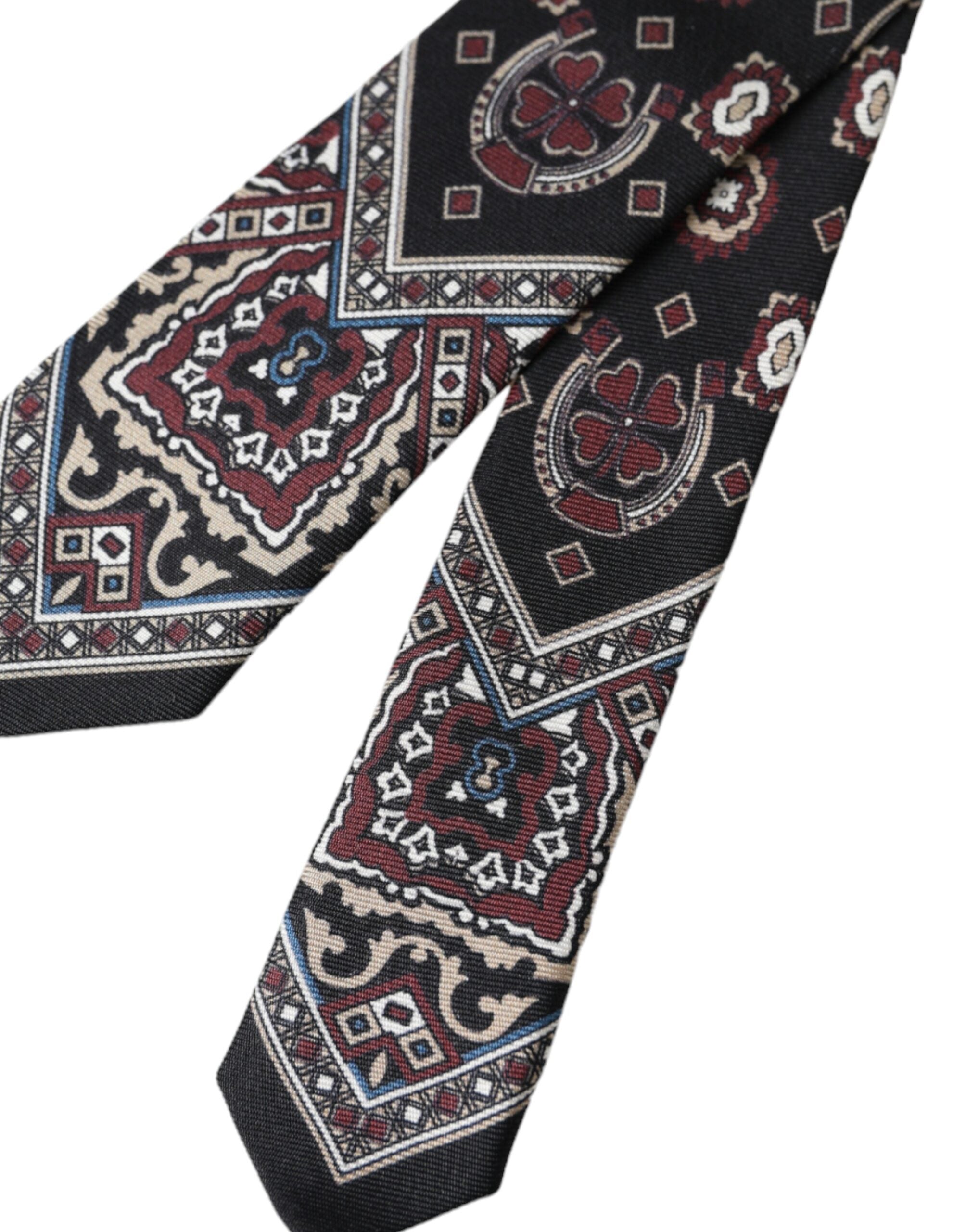 Dolce & Gabbana Black Printed 100% Silk Adjustable Men Tie - Luxe Nova