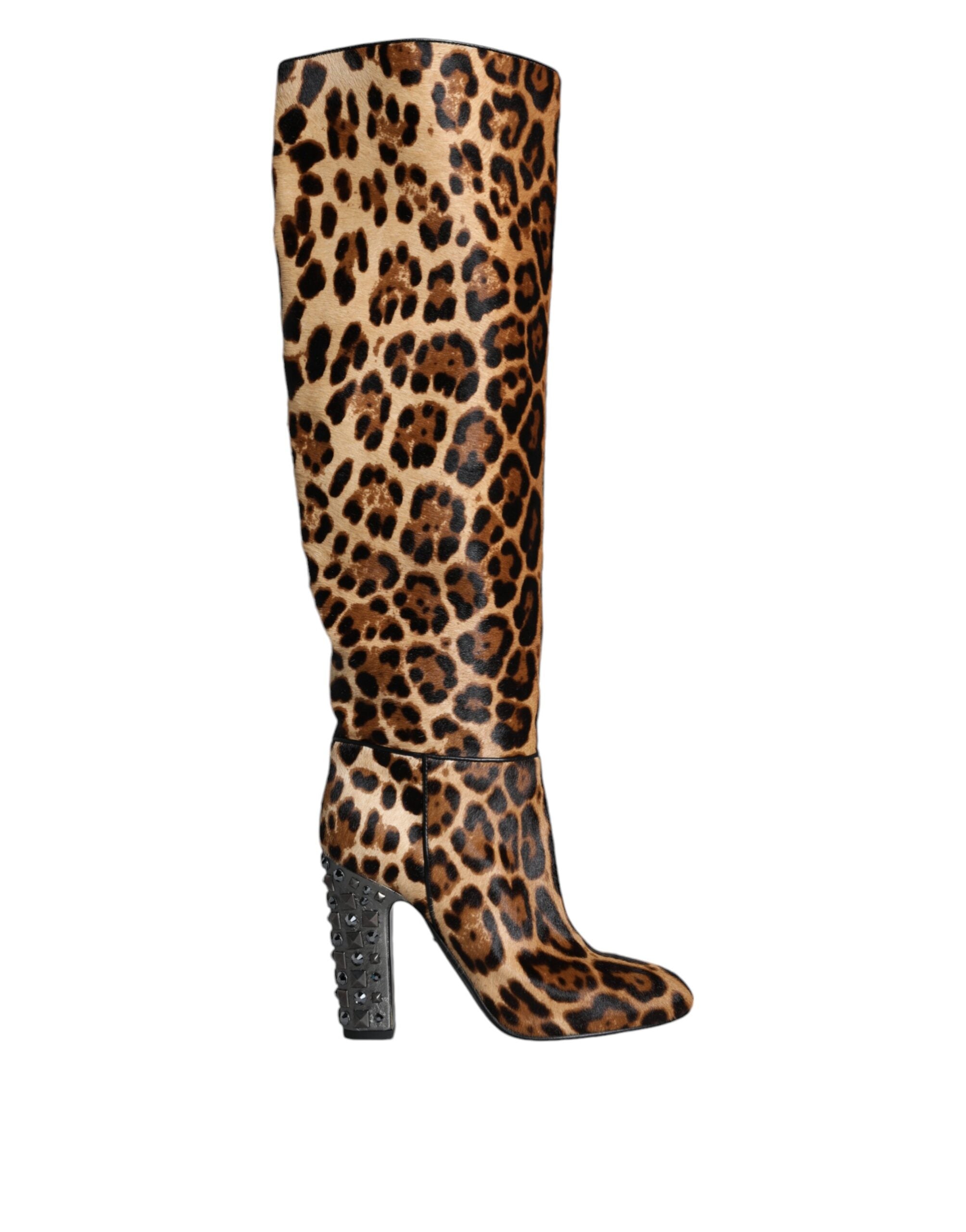 Dolce & Gabbana Beige Black Leopard Knee High Boots Shoes - Luxe Nova