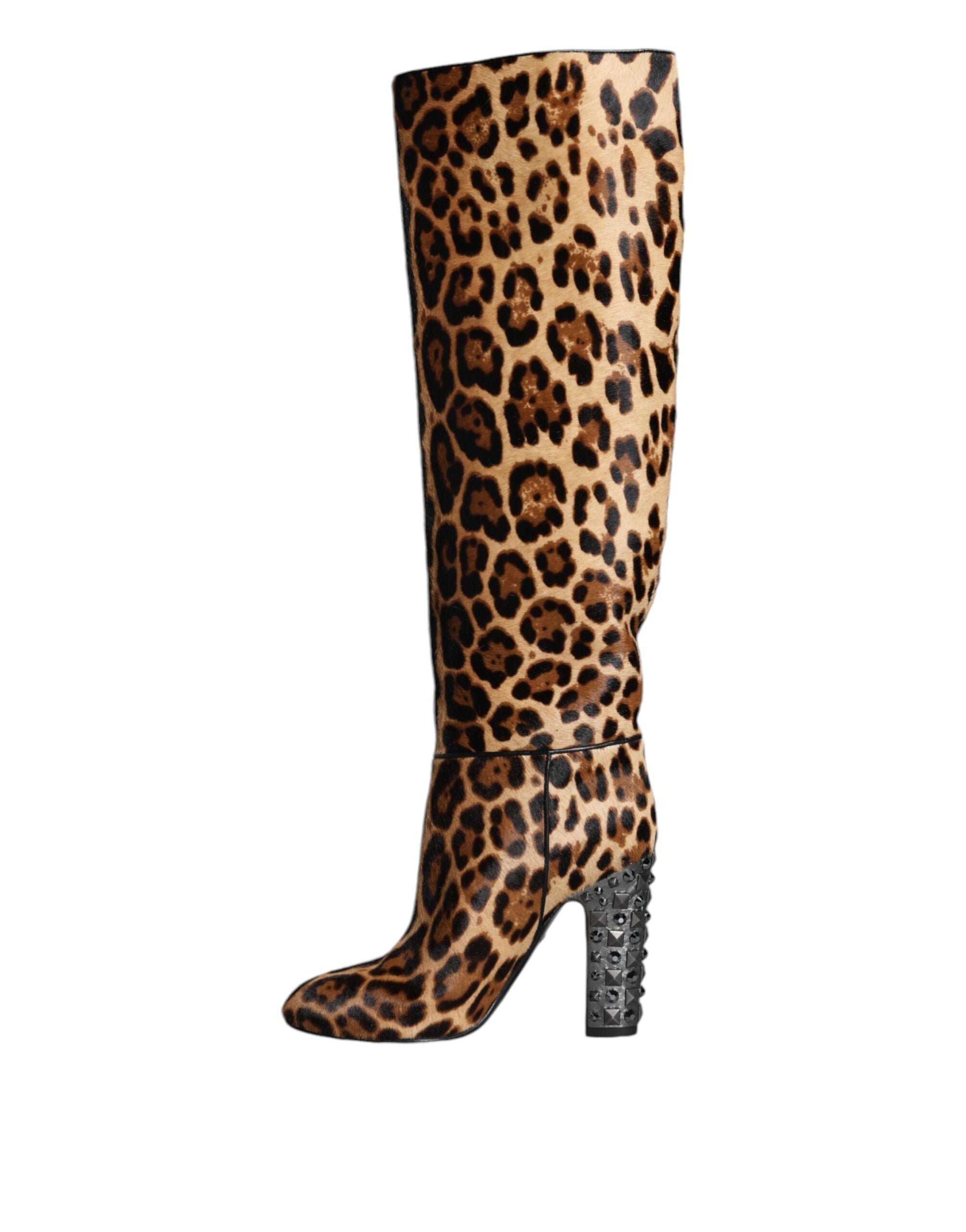 Dolce & Gabbana Beige Black Leopard Knee High Boots Shoes - Luxe Nova