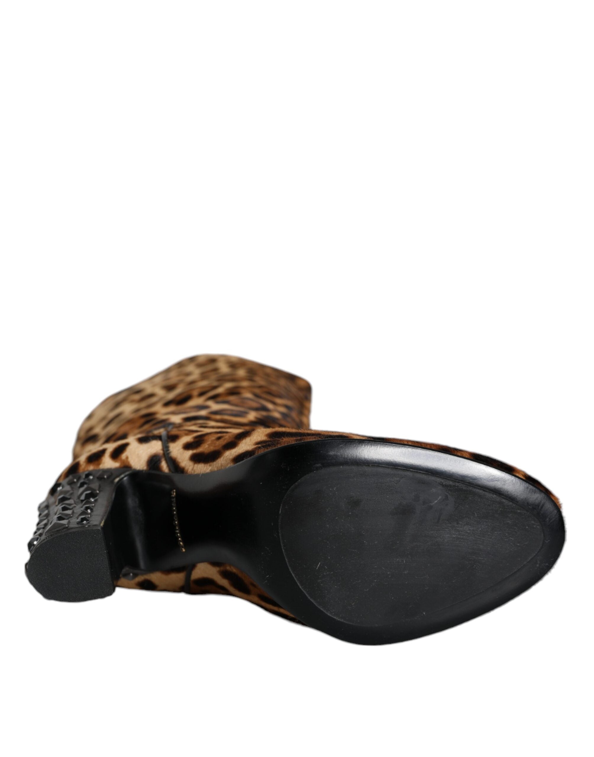 Dolce & Gabbana Beige Black Leopard Knee High Boots Shoes - Luxe Nova