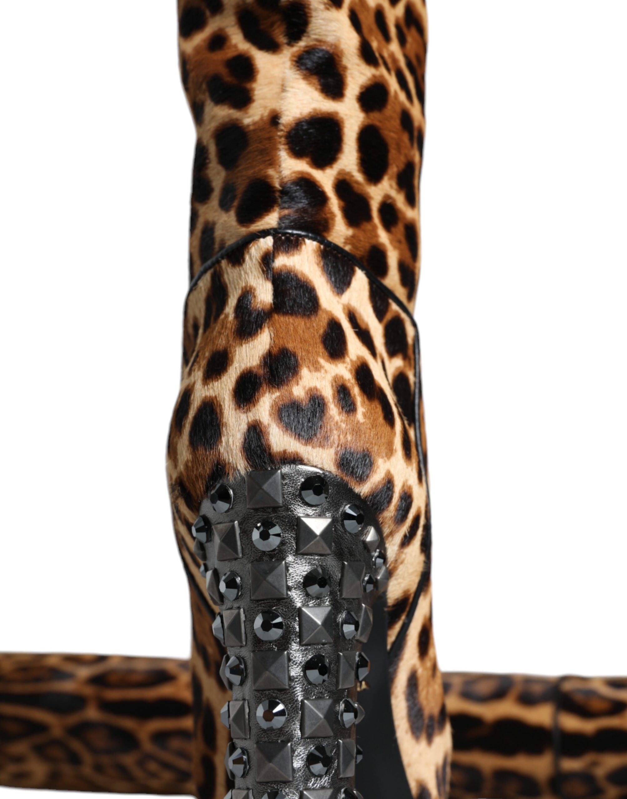 Dolce & Gabbana Beige Black Leopard Knee High Boots Shoes - Luxe Nova