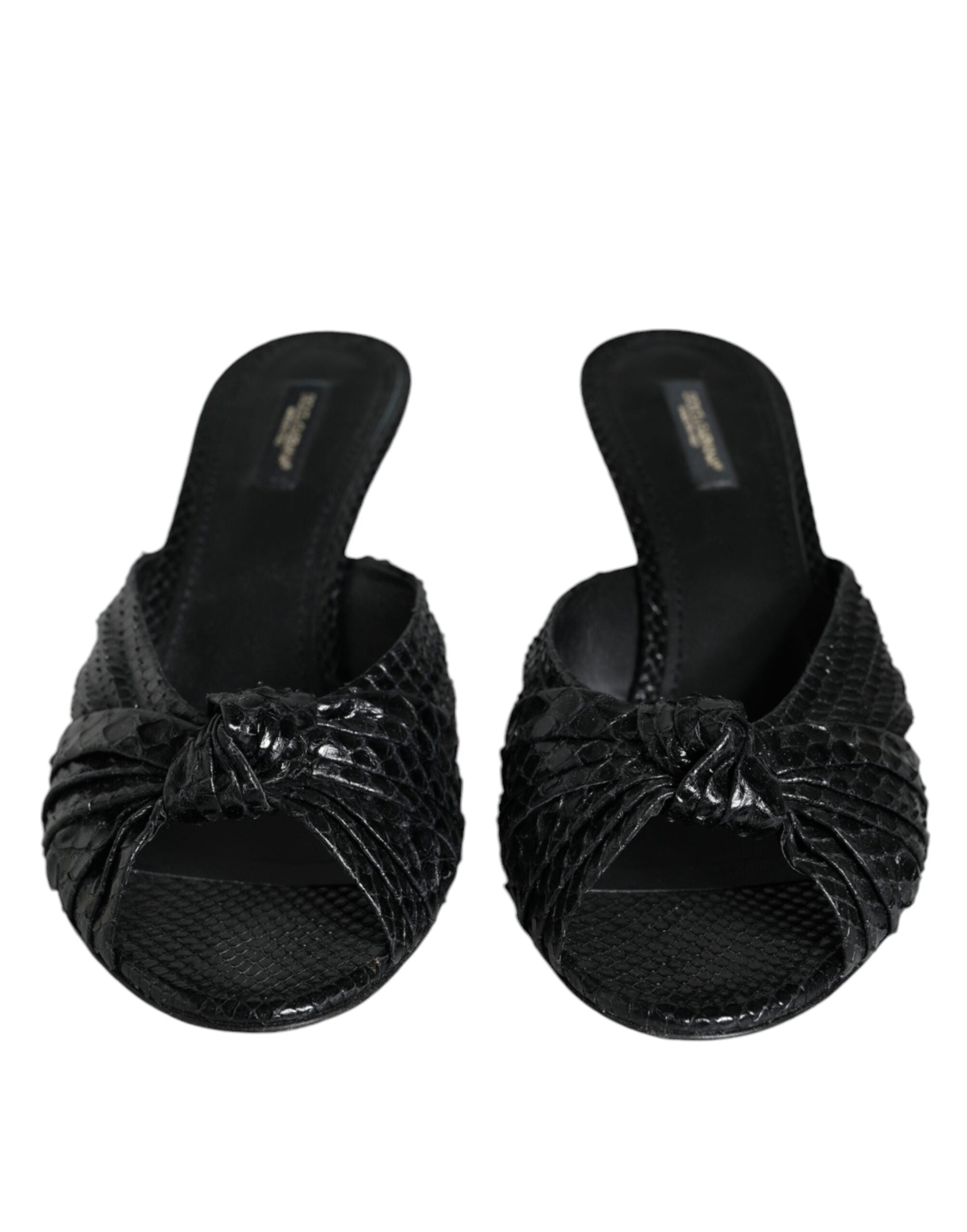Dolce & Gabbana Black Leather Heels Slides Sandals Shoes - Luxe Nova