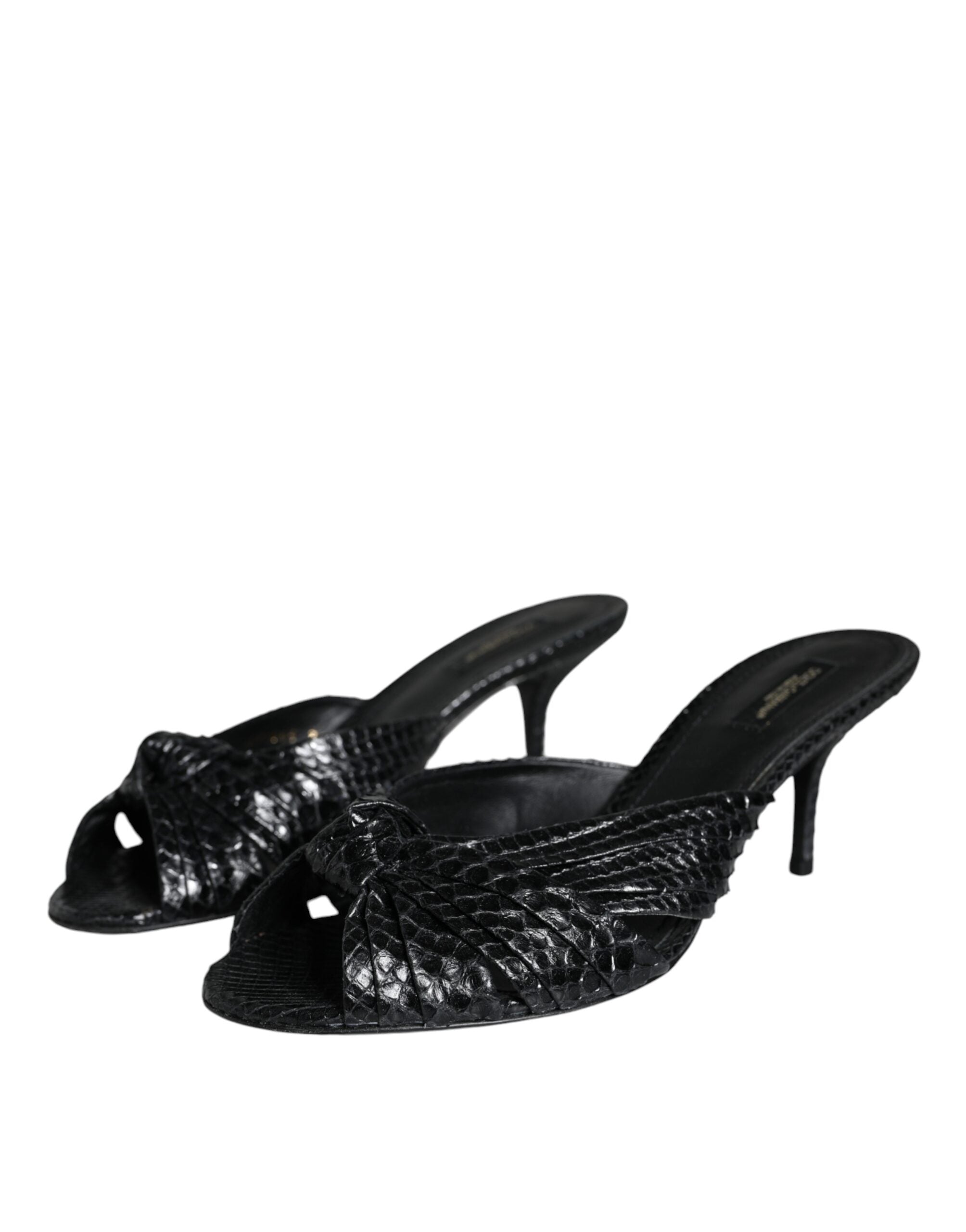 Dolce & Gabbana Black Leather Heels Slides Sandals Shoes - Luxe Nova