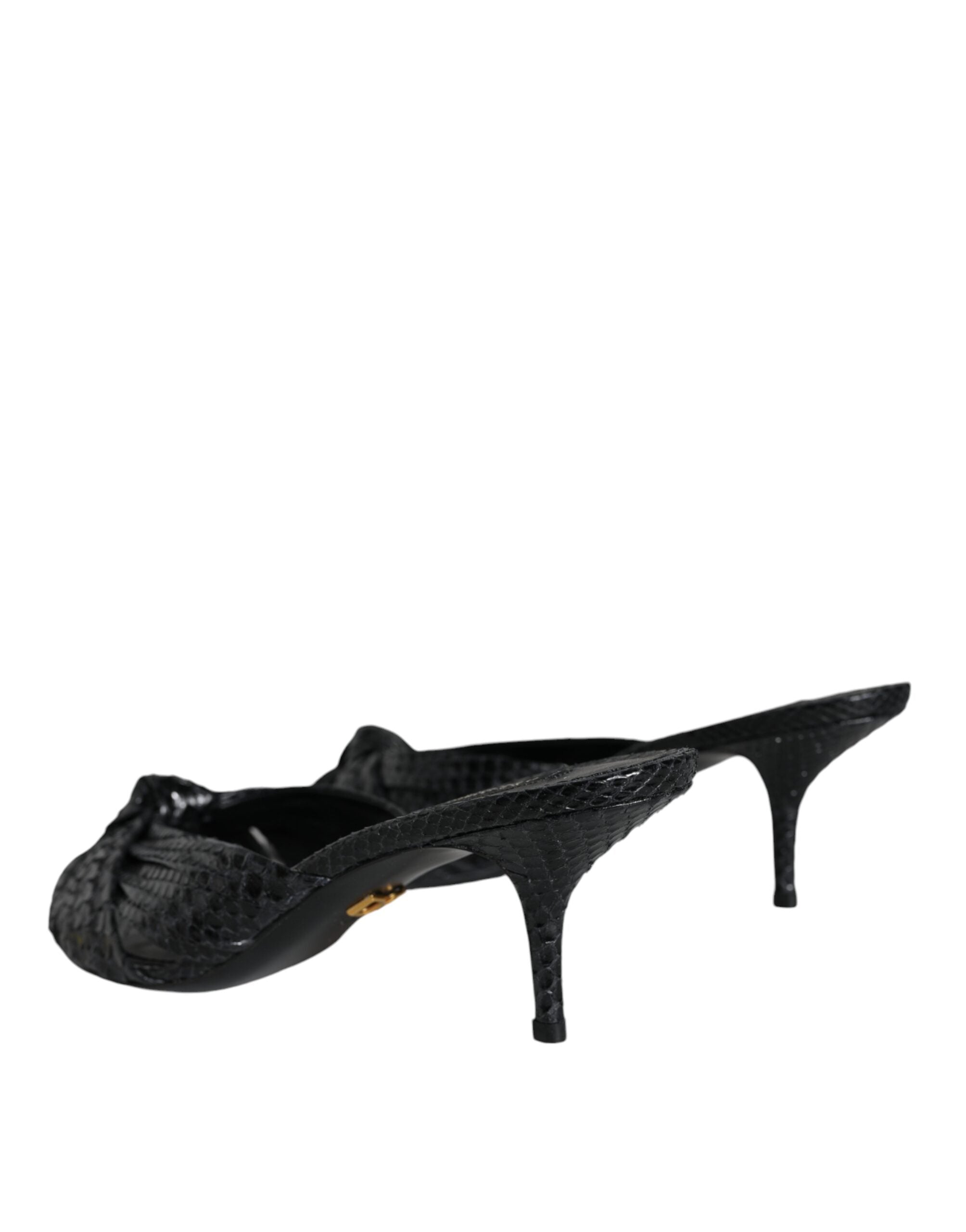 Dolce & Gabbana Black Leather Heels Slides Sandals Shoes - Luxe Nova