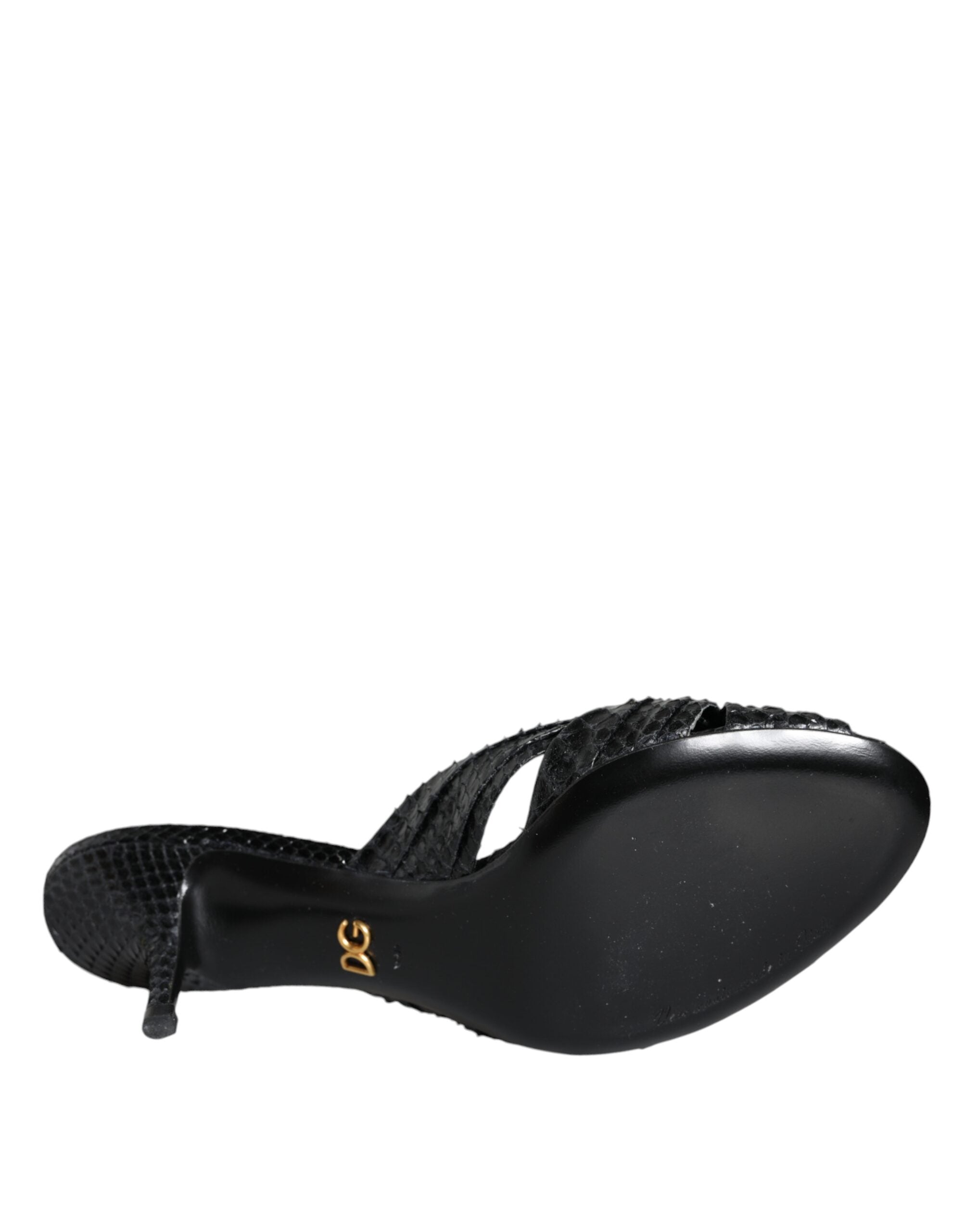 Dolce & Gabbana Black Leather Heels Slides Sandals Shoes - Luxe Nova