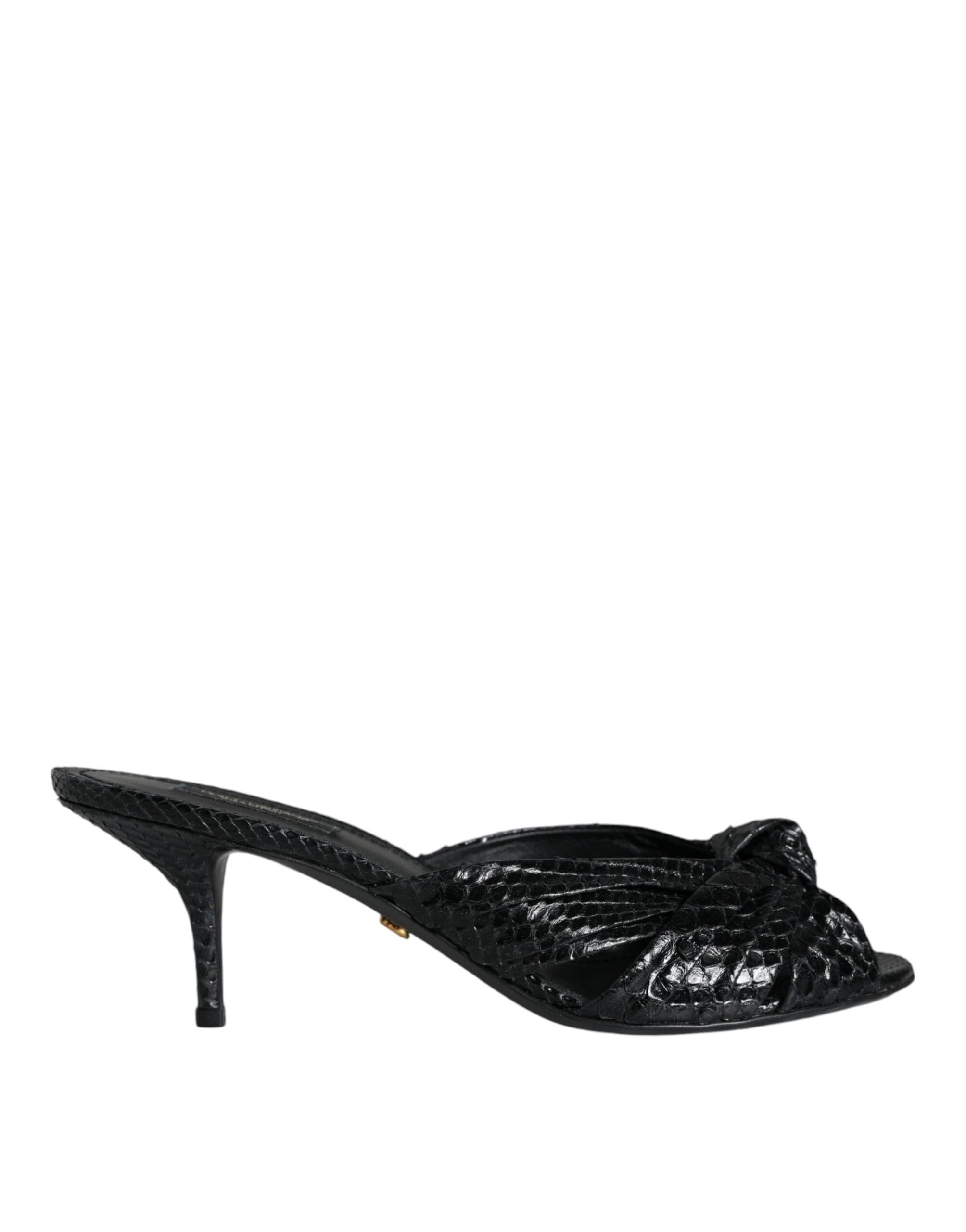 Dolce & Gabbana Black Leather Heels Slides Sandals Shoes - Luxe Nova