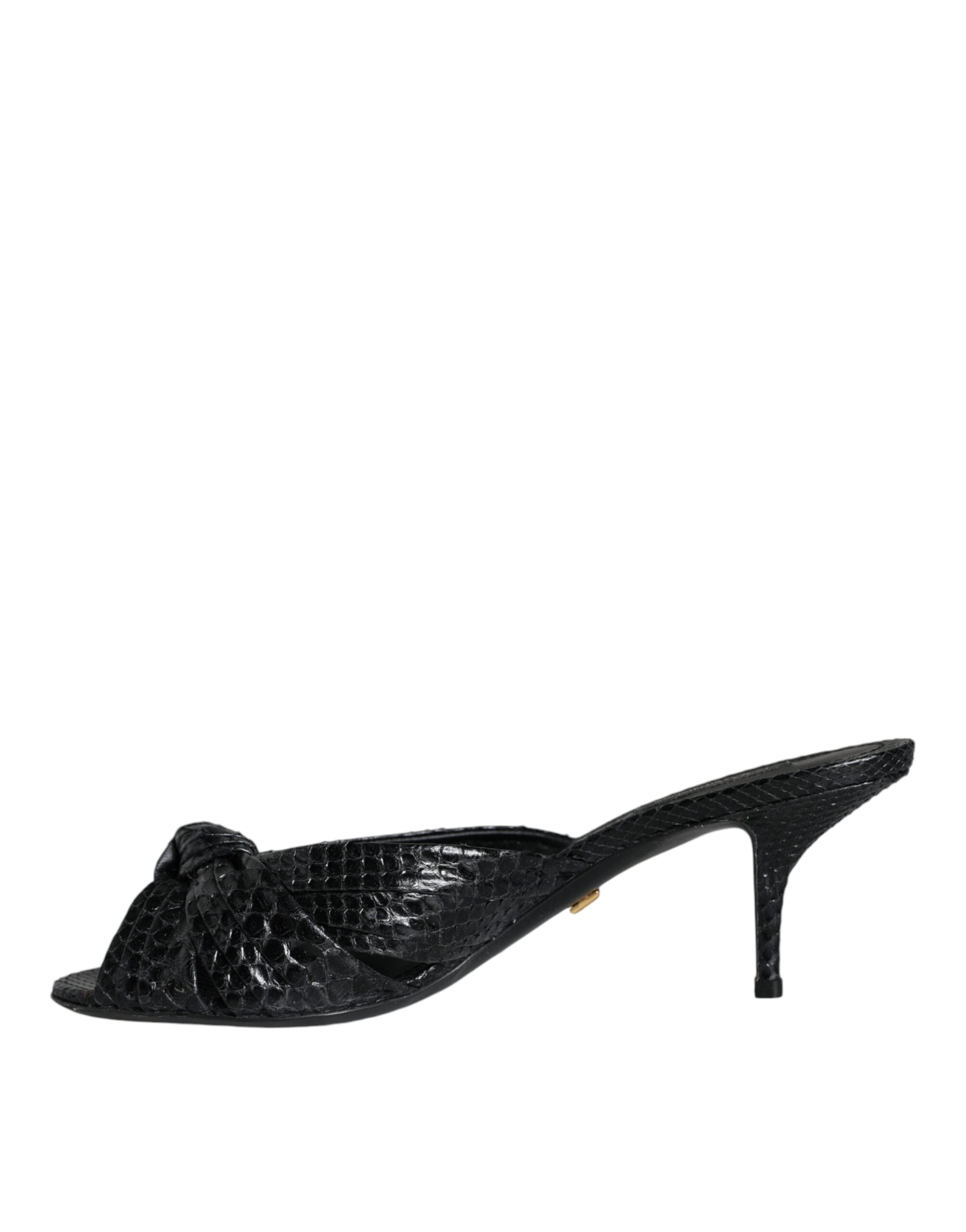 Dolce & Gabbana Black Leather Heels Slides Sandals Shoes - Luxe Nova