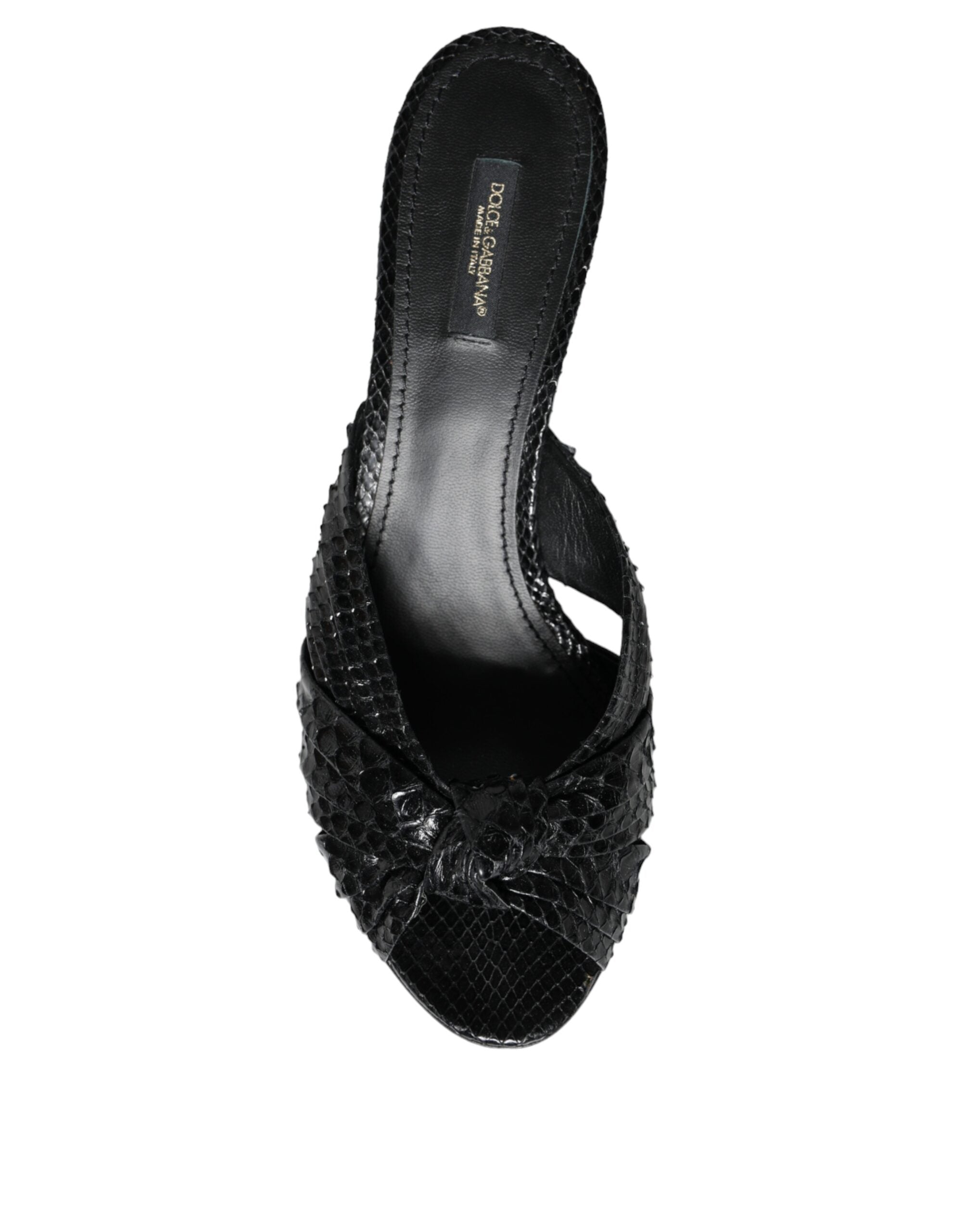 Dolce & Gabbana Black Leather Heels Slides Sandals Shoes - Luxe Nova