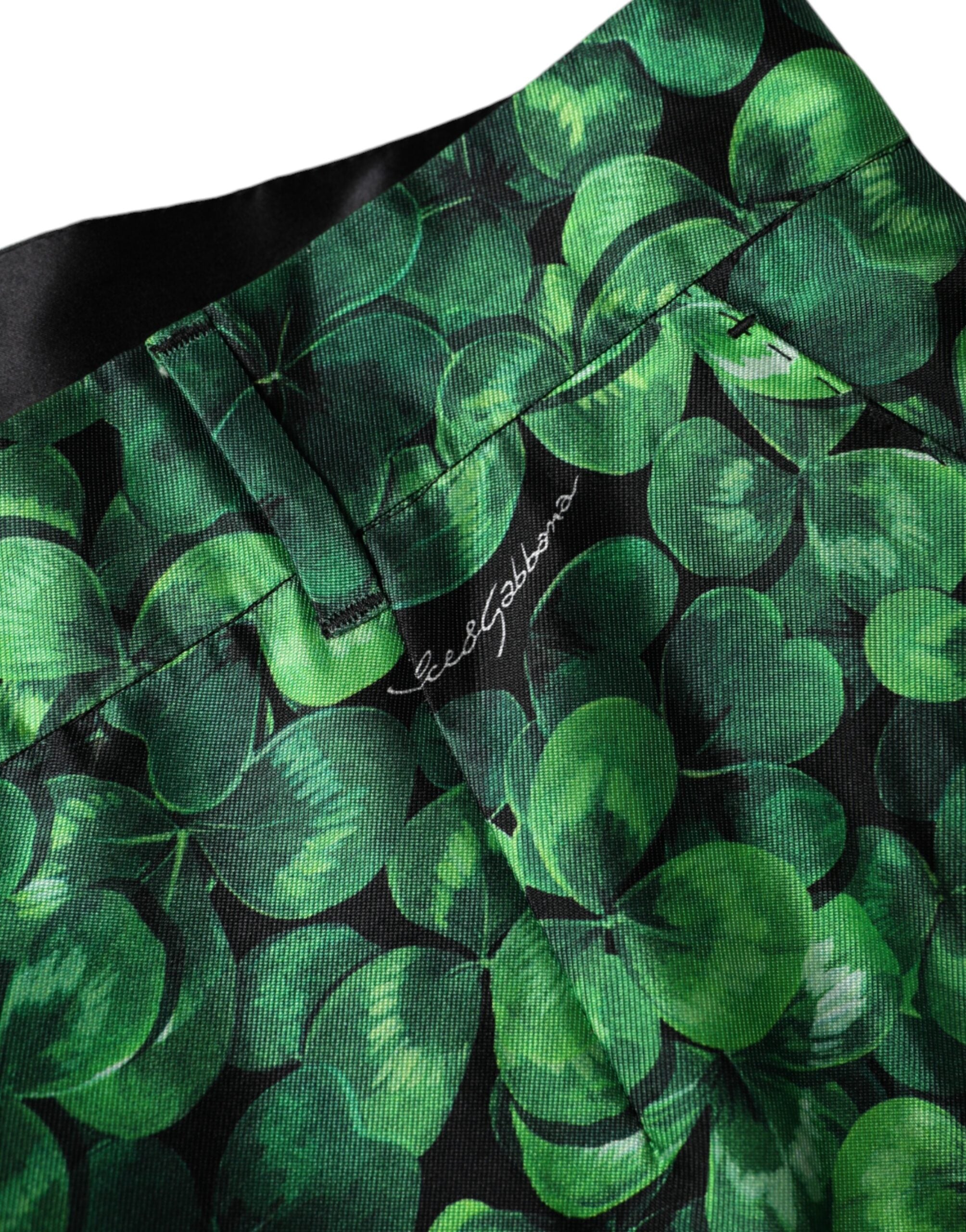 Dolce & Gabbana Green Clover Silk Satin High Waist Tapered Pants - Luxe Nova