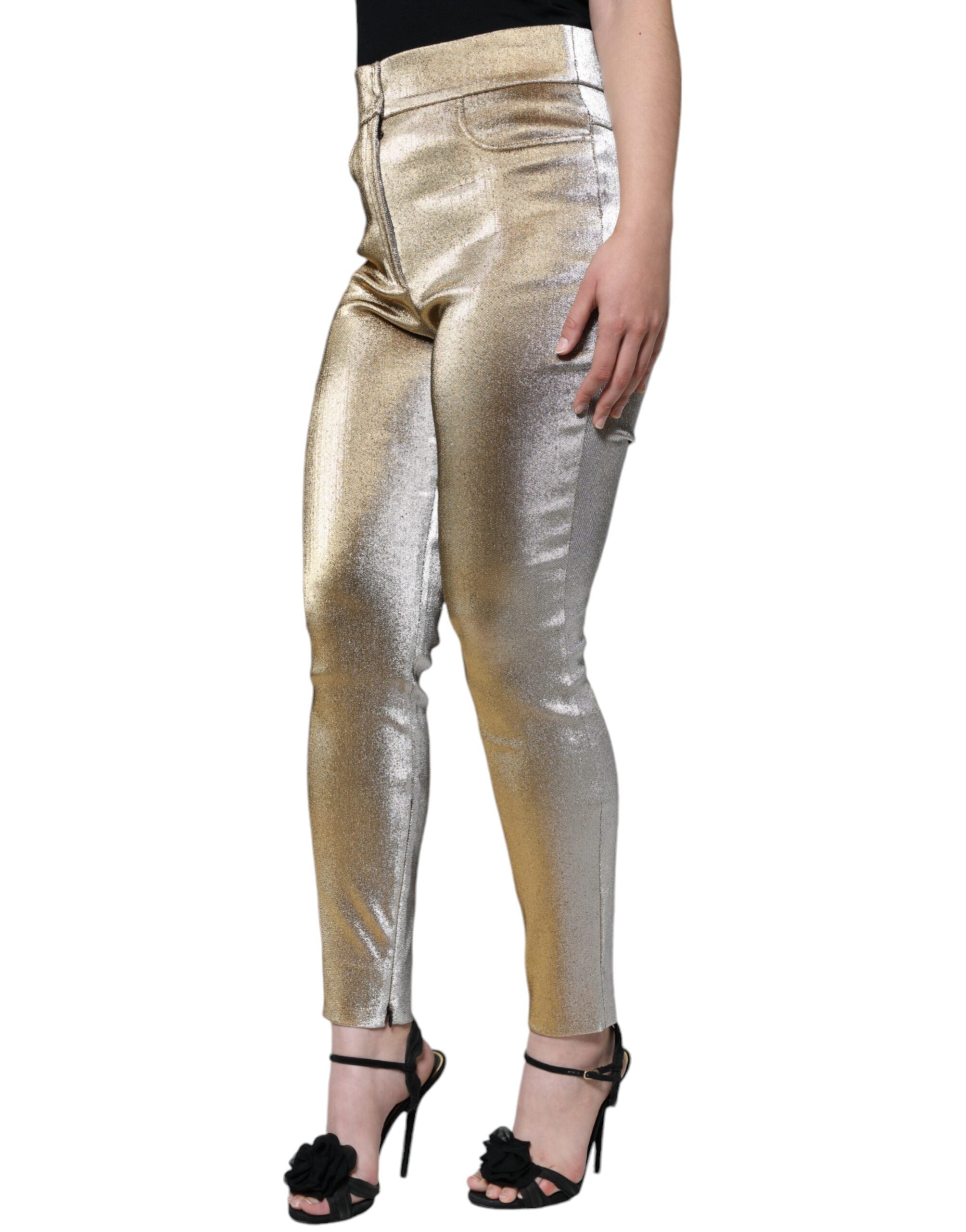 Dolce & Gabbana Metallic Gold High Waist Skinny Pants - Luxe Nova