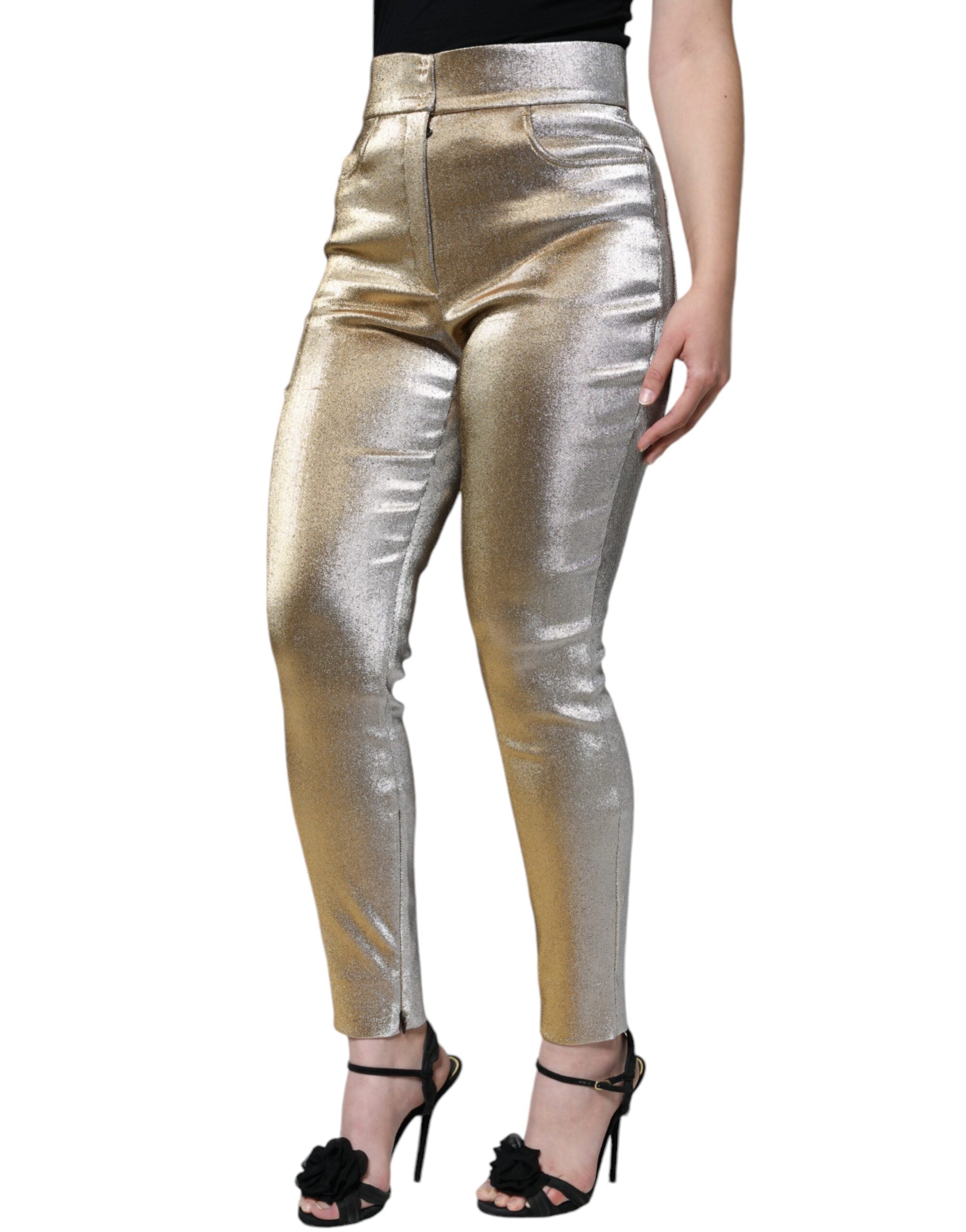Dolce & Gabbana Metallic Gold High Waist Skinny Pants - Luxe Nova