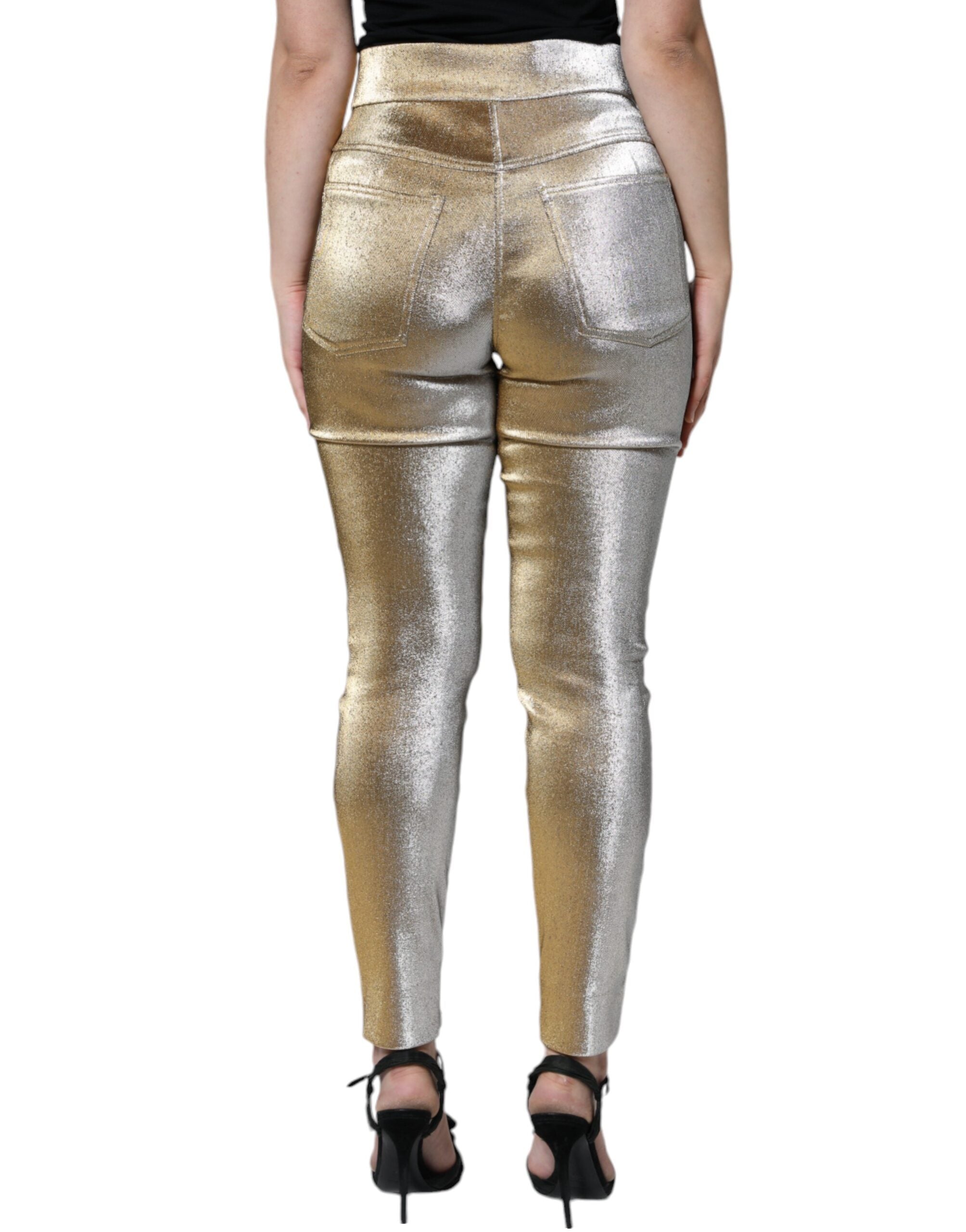 Dolce & Gabbana Metallic Gold High Waist Skinny Pants - Luxe Nova