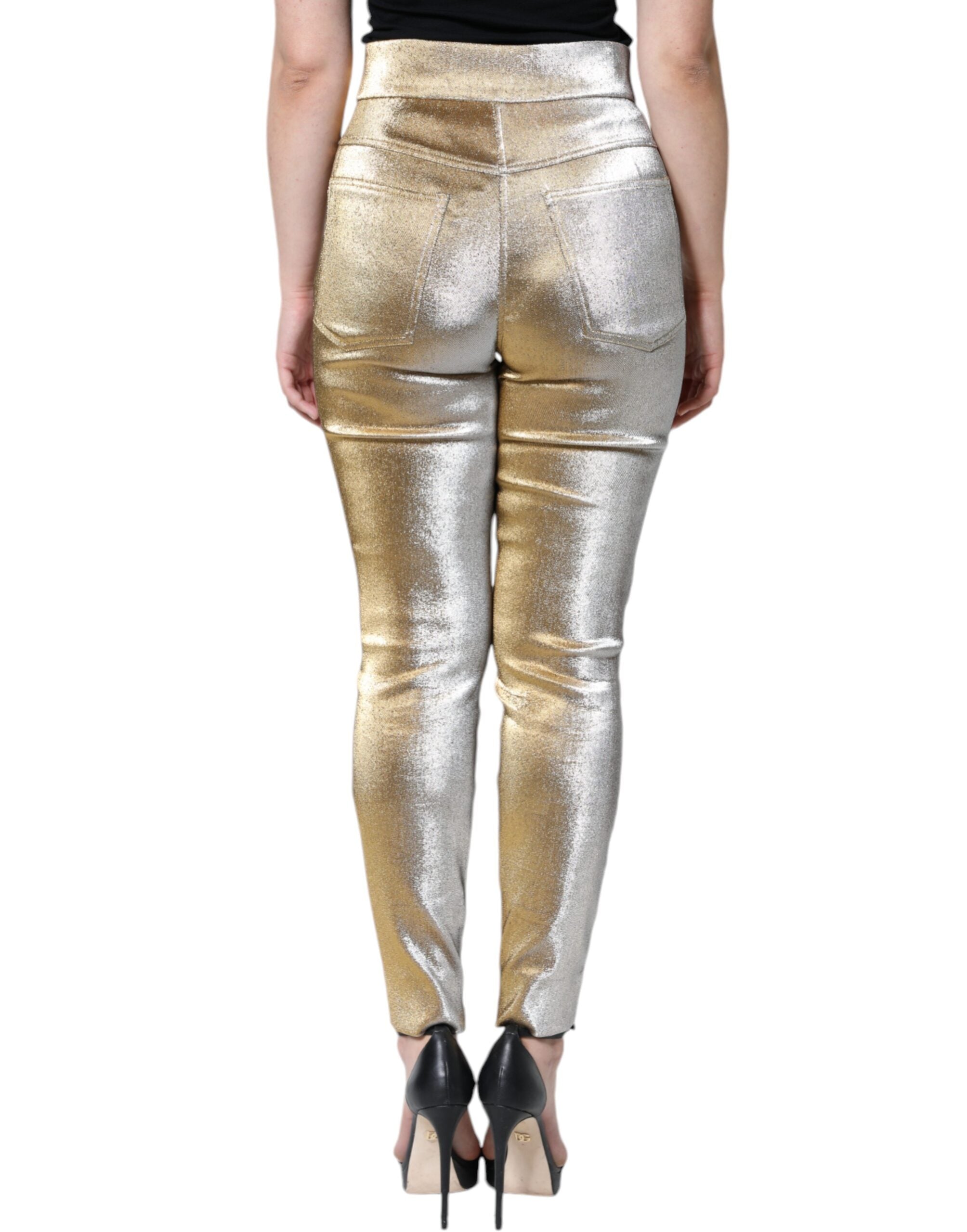Dolce & Gabbana Metallic Gold High Waist Skinny Pants - Luxe Nova