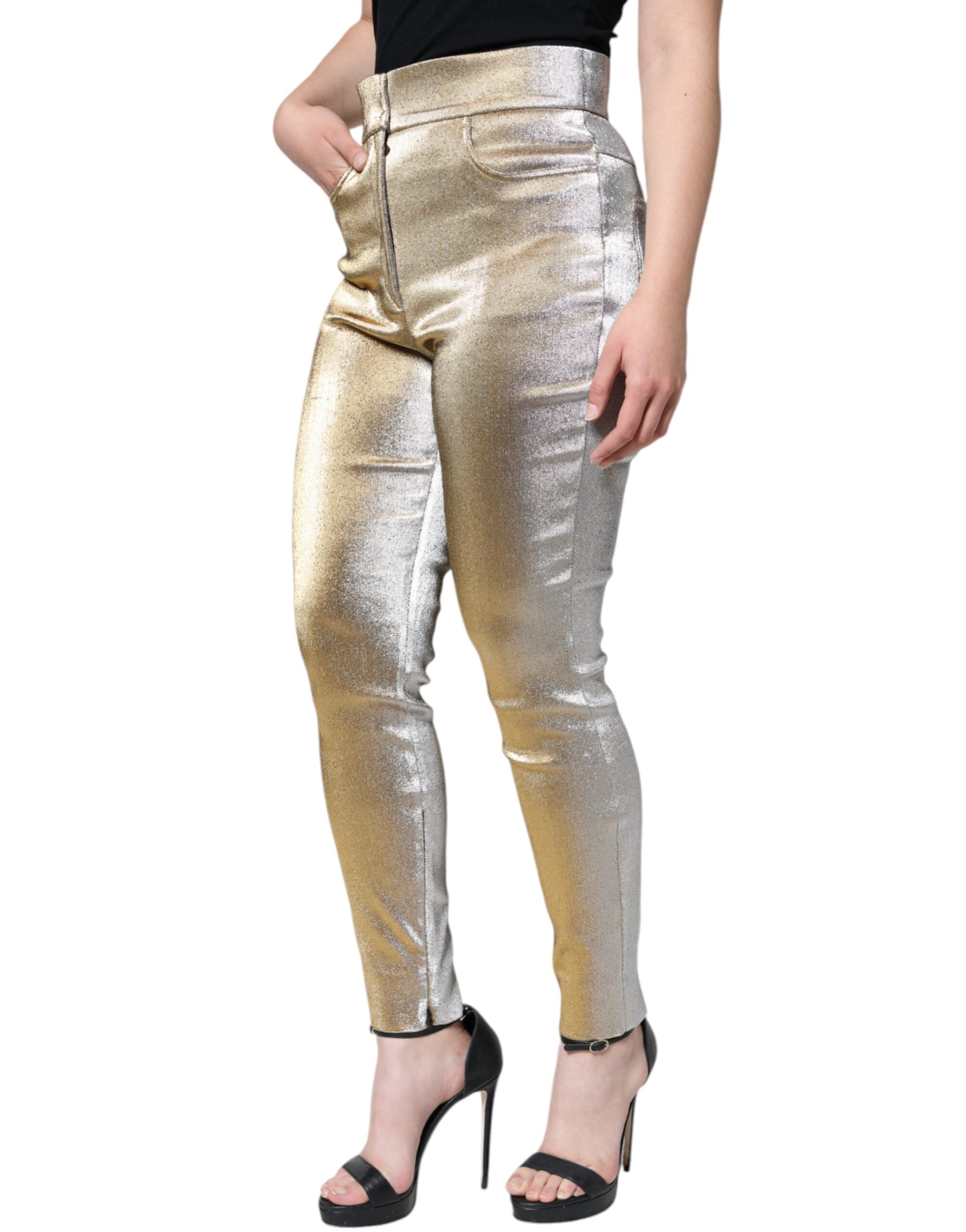 Dolce & Gabbana Metallic Gold High Waist Skinny Pants - Luxe Nova