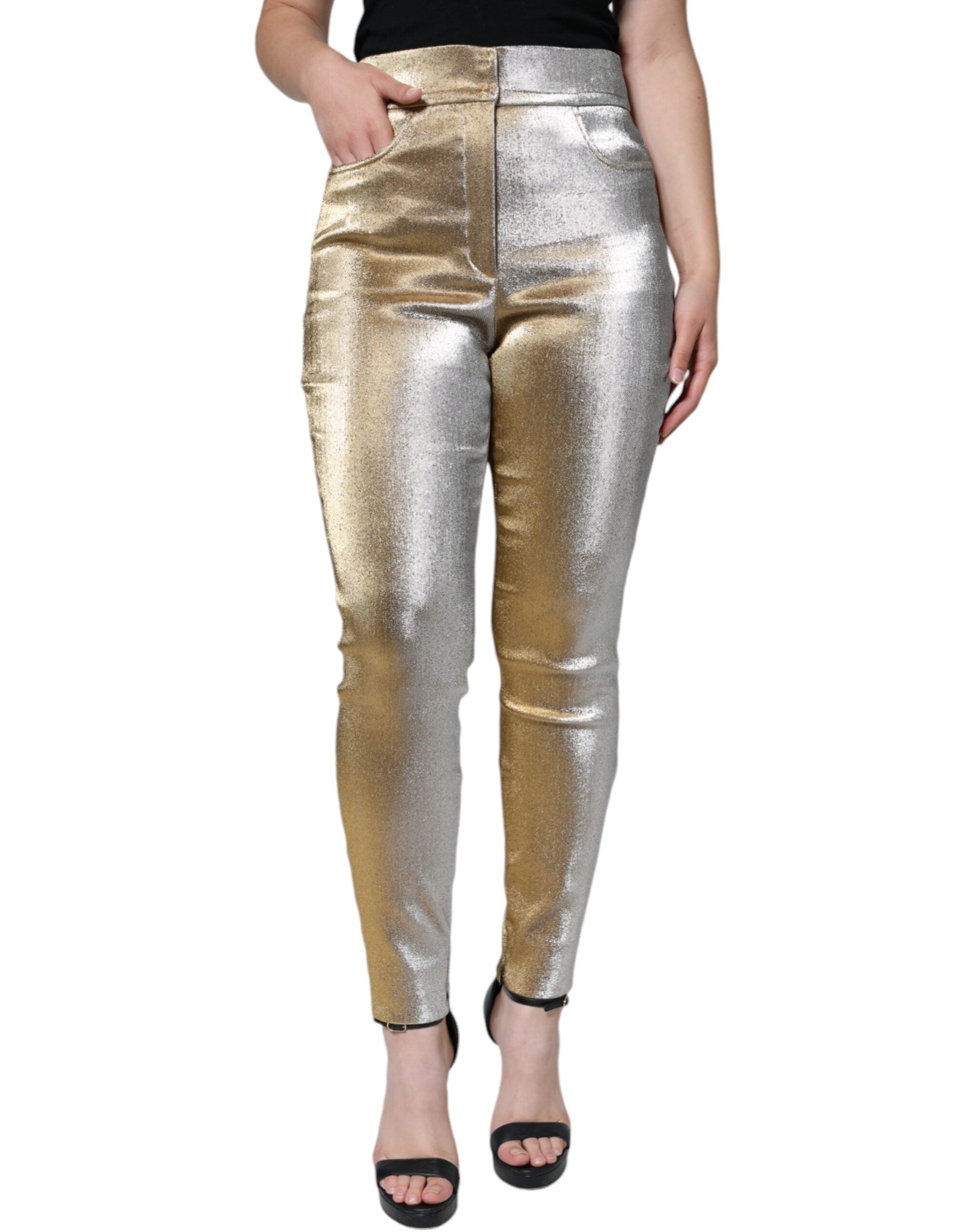 Dolce & Gabbana Metallic Gold High Waist Skinny Pants - Luxe Nova