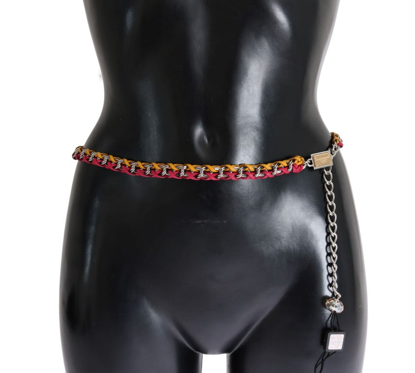 Dolce & Gabbana Red Yellow Leather Crystal Belt - Luxe Nova
