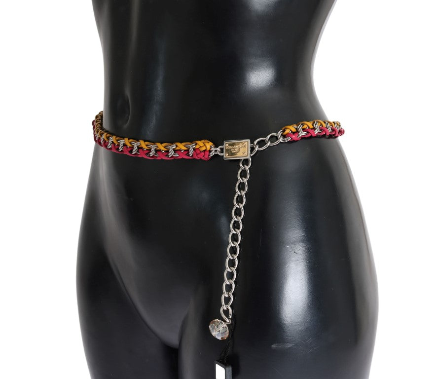 Dolce & Gabbana Red Yellow Leather Crystal Belt - Luxe Nova