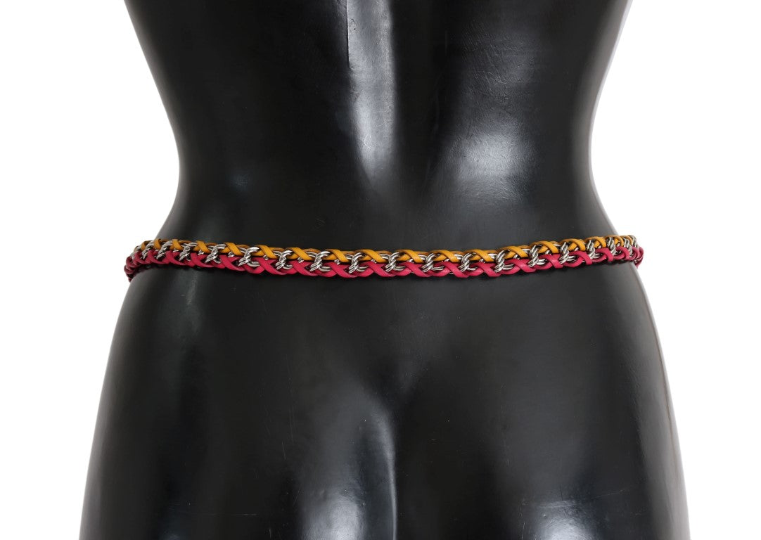Dolce & Gabbana Red Yellow Leather Crystal Belt - Luxe Nova
