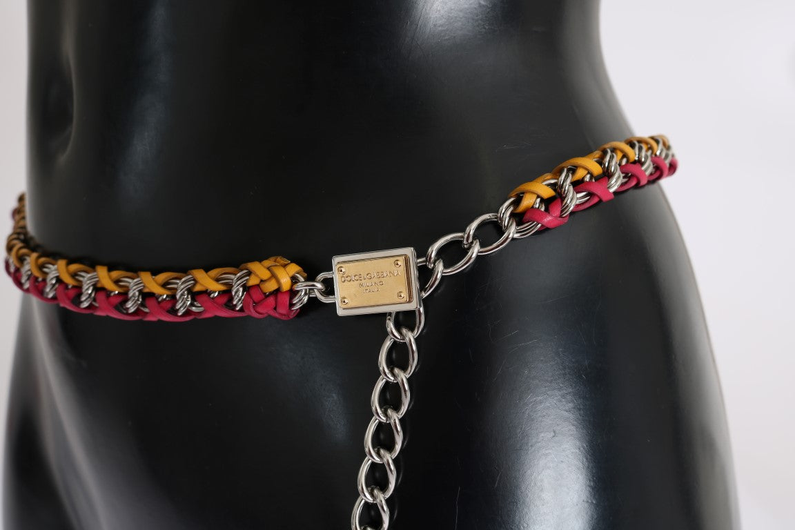 Dolce & Gabbana Red Yellow Leather Crystal Belt - Luxe Nova