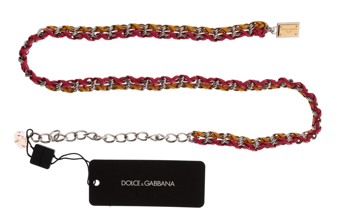 Dolce & Gabbana Red Yellow Leather Crystal Belt - Luxe Nova
