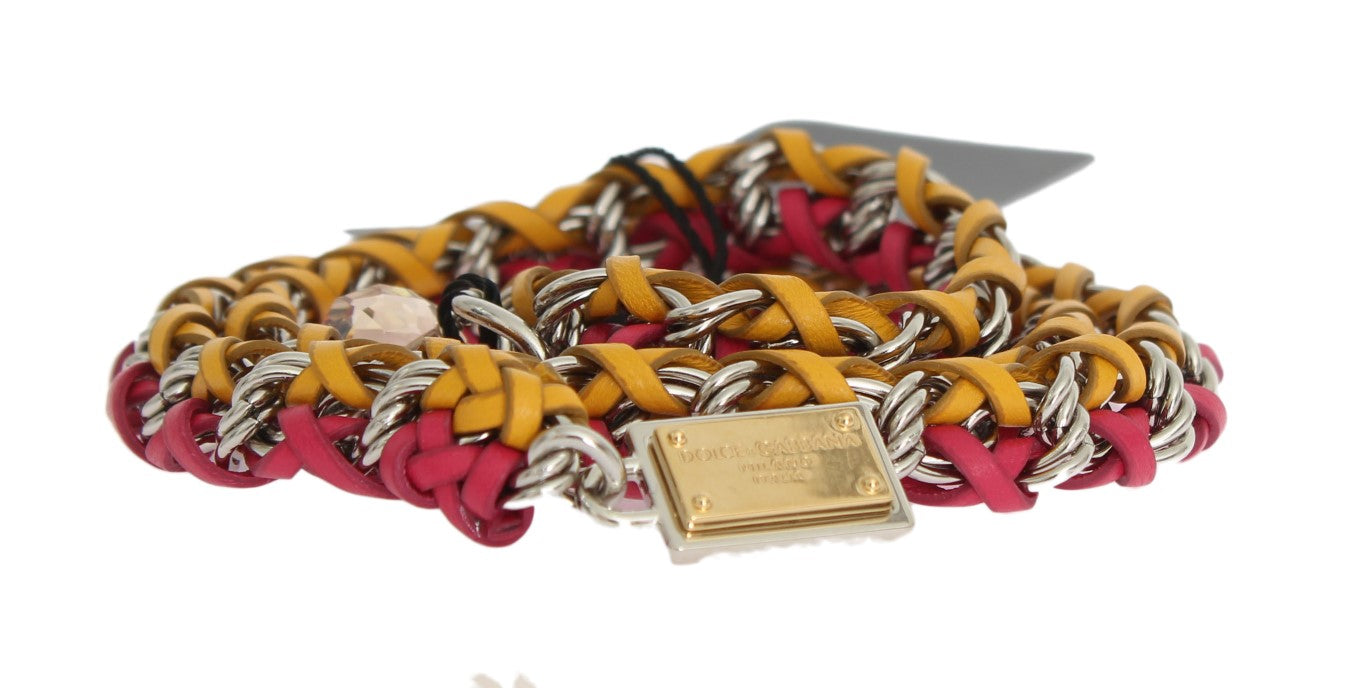 Dolce & Gabbana Red Yellow Leather Crystal Belt - Luxe Nova