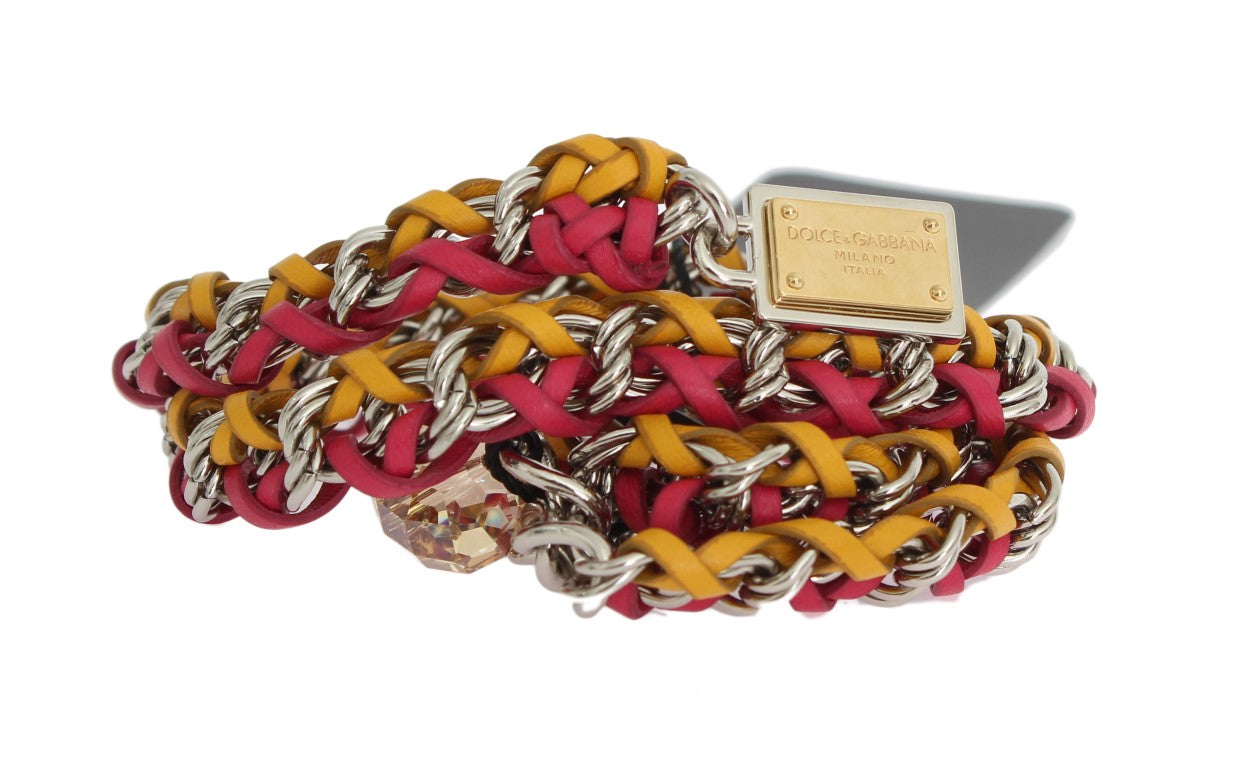 Dolce & Gabbana Red Yellow Leather Crystal Belt - Luxe Nova