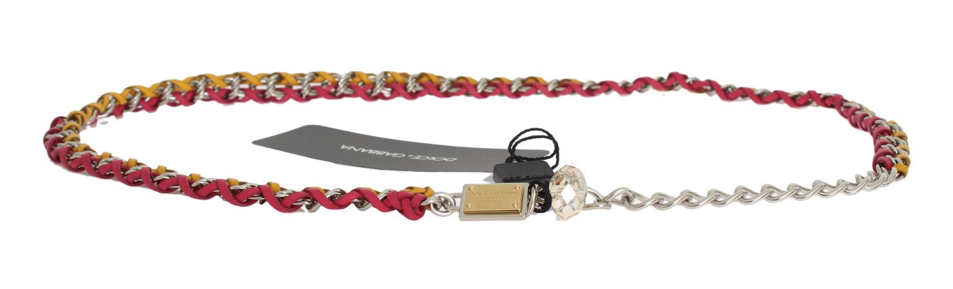 Dolce & Gabbana Red Yellow Leather Crystal Belt - Luxe Nova