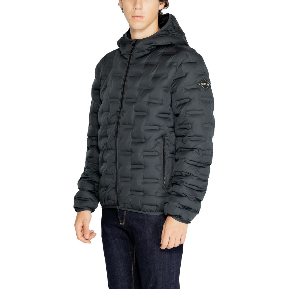 Replay Blue Polyester Full-Length Jacket - Luxe Nova