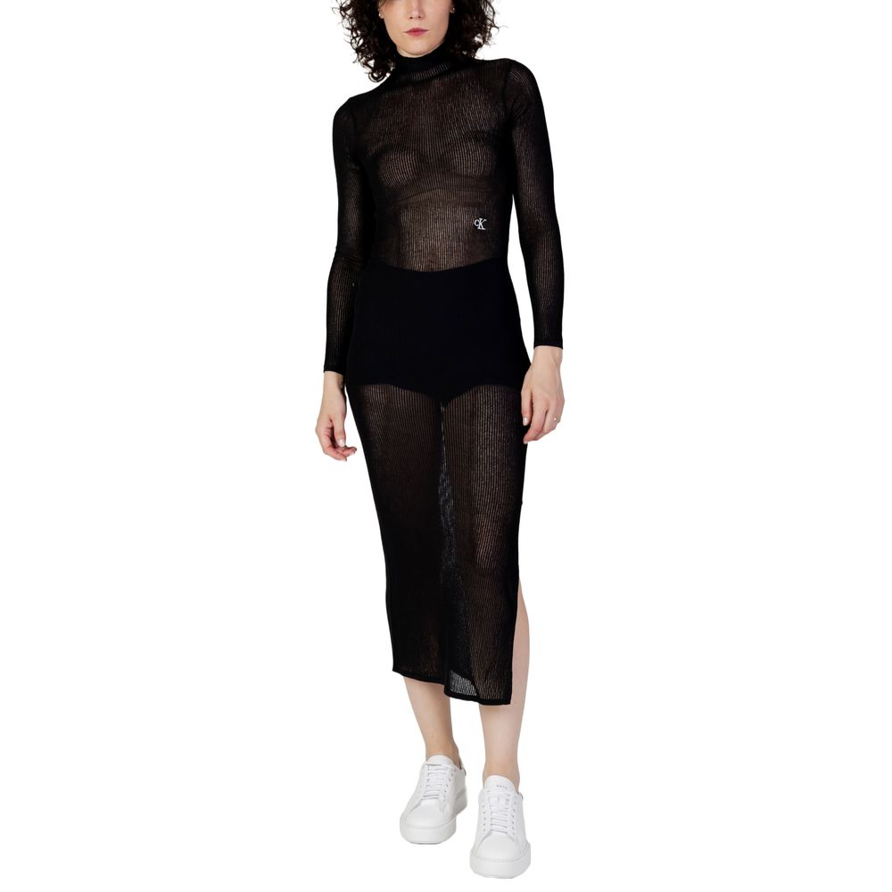 Calvin Klein Jeans Black Marabou Long Dress