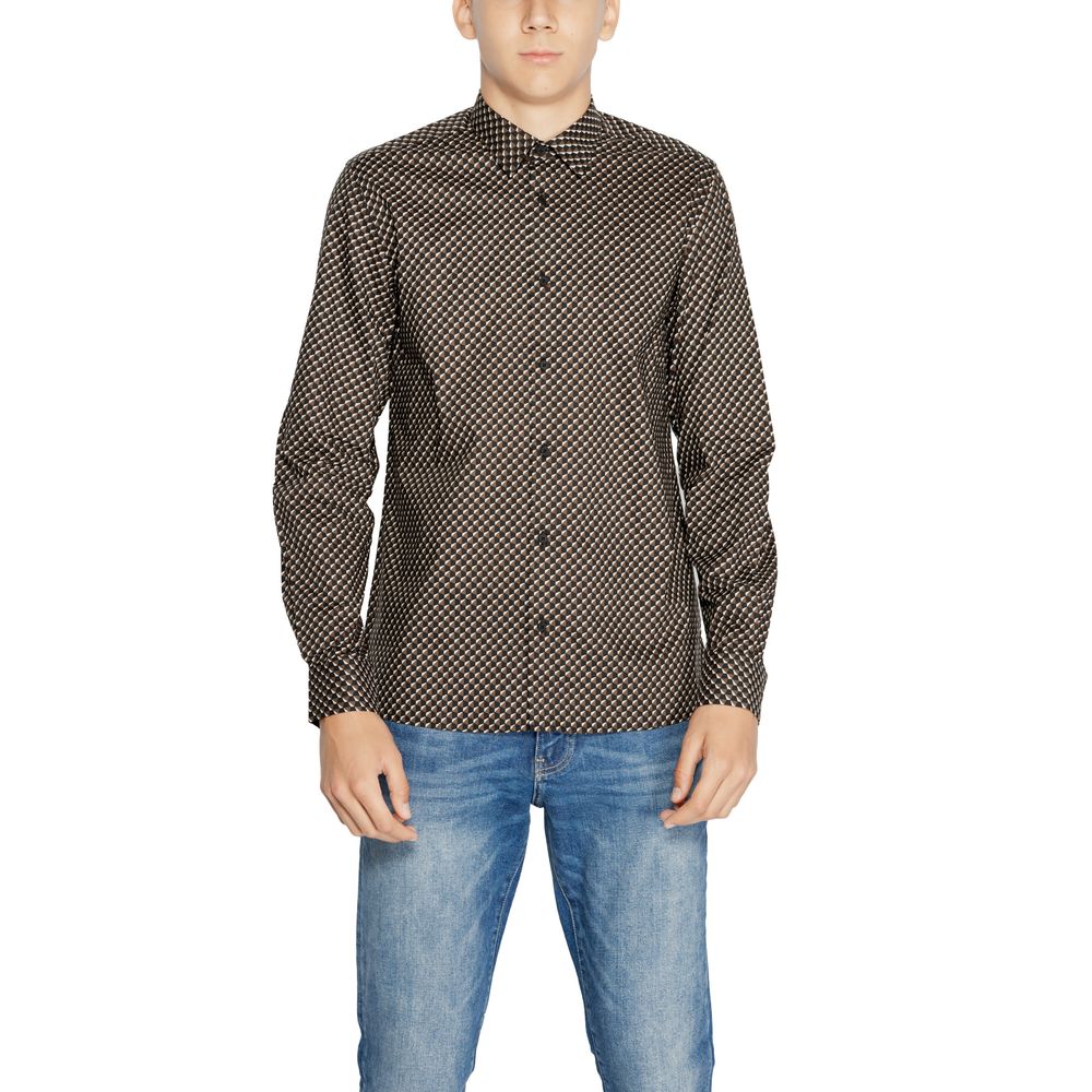 Antony Morato Brown Cotton Pattern Shirt - Luxe Nova