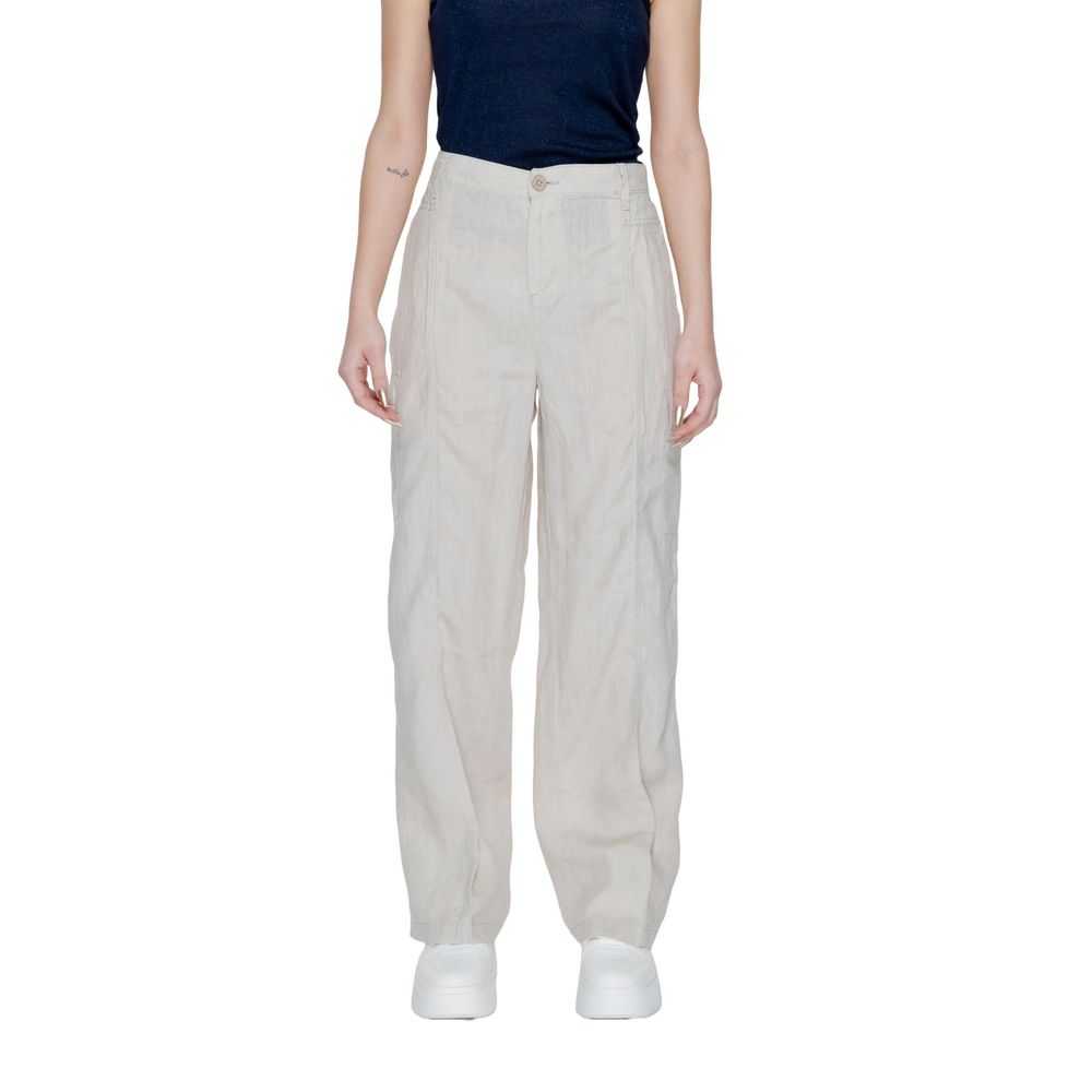 Street One Beige Linen Flared Pants - Luxe Nova
