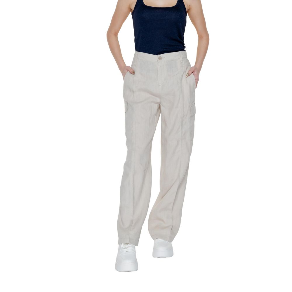 Street One Beige Linen Flared Pants - Luxe Nova
