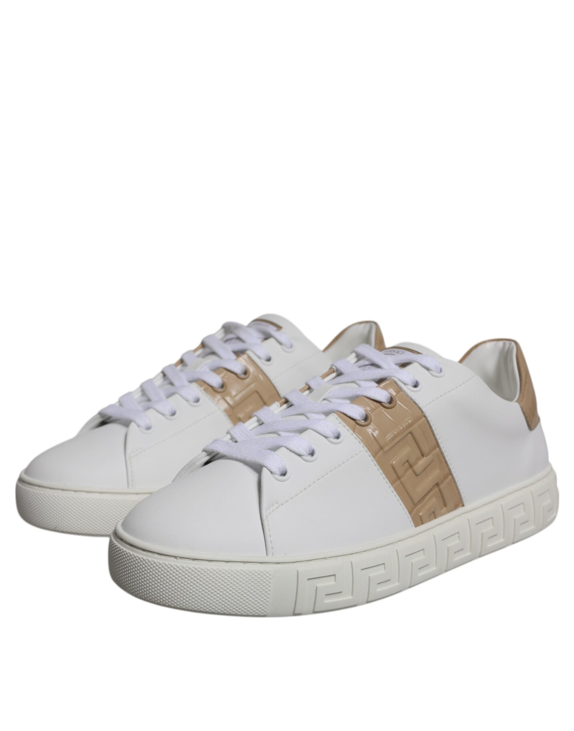 Versace White Brown Greca Print TPU Low Top Men Sneakers Shoes - Luxe Nova