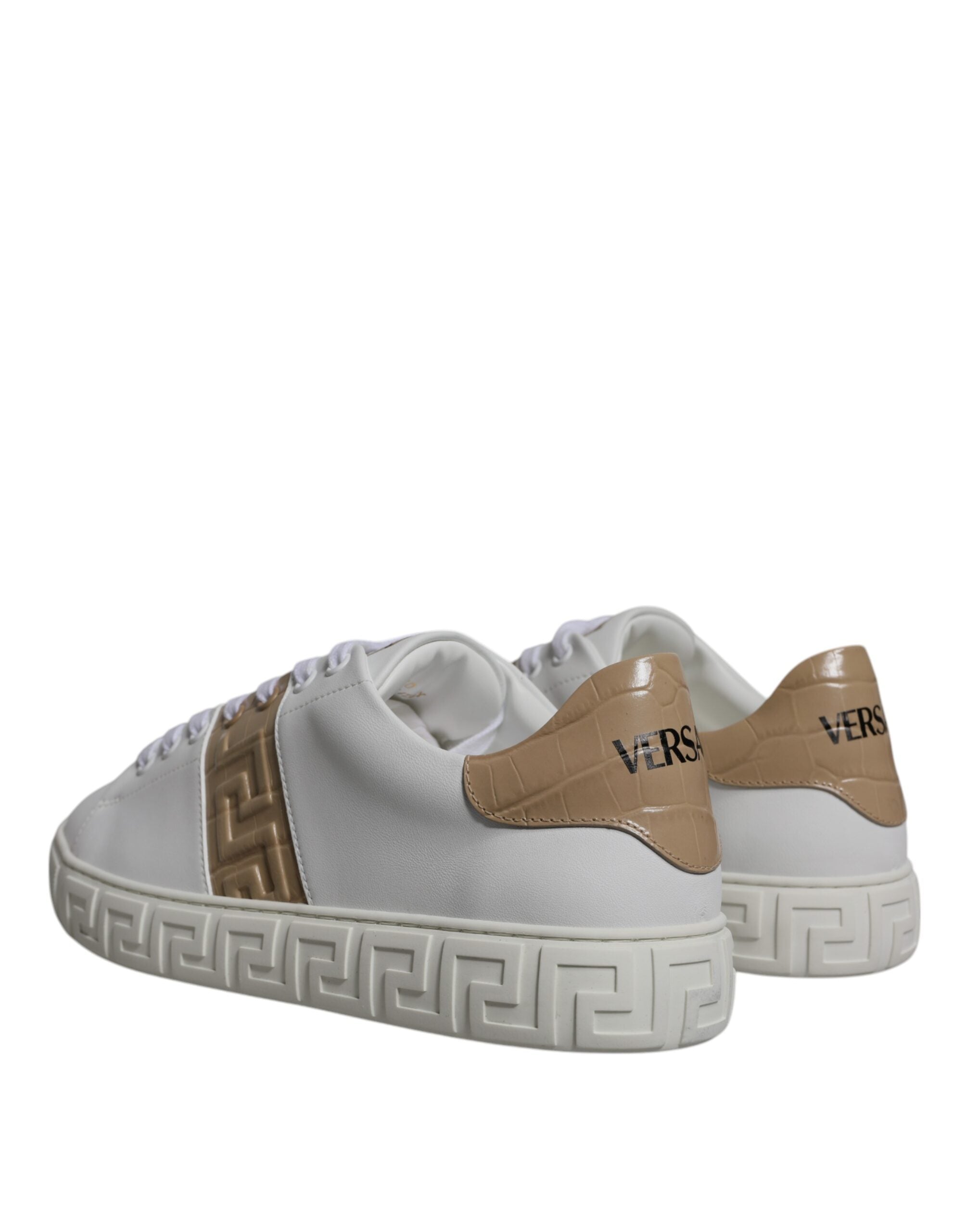 Versace White Brown Greca Print TPU Low Top Men Sneakers Shoes - Luxe Nova