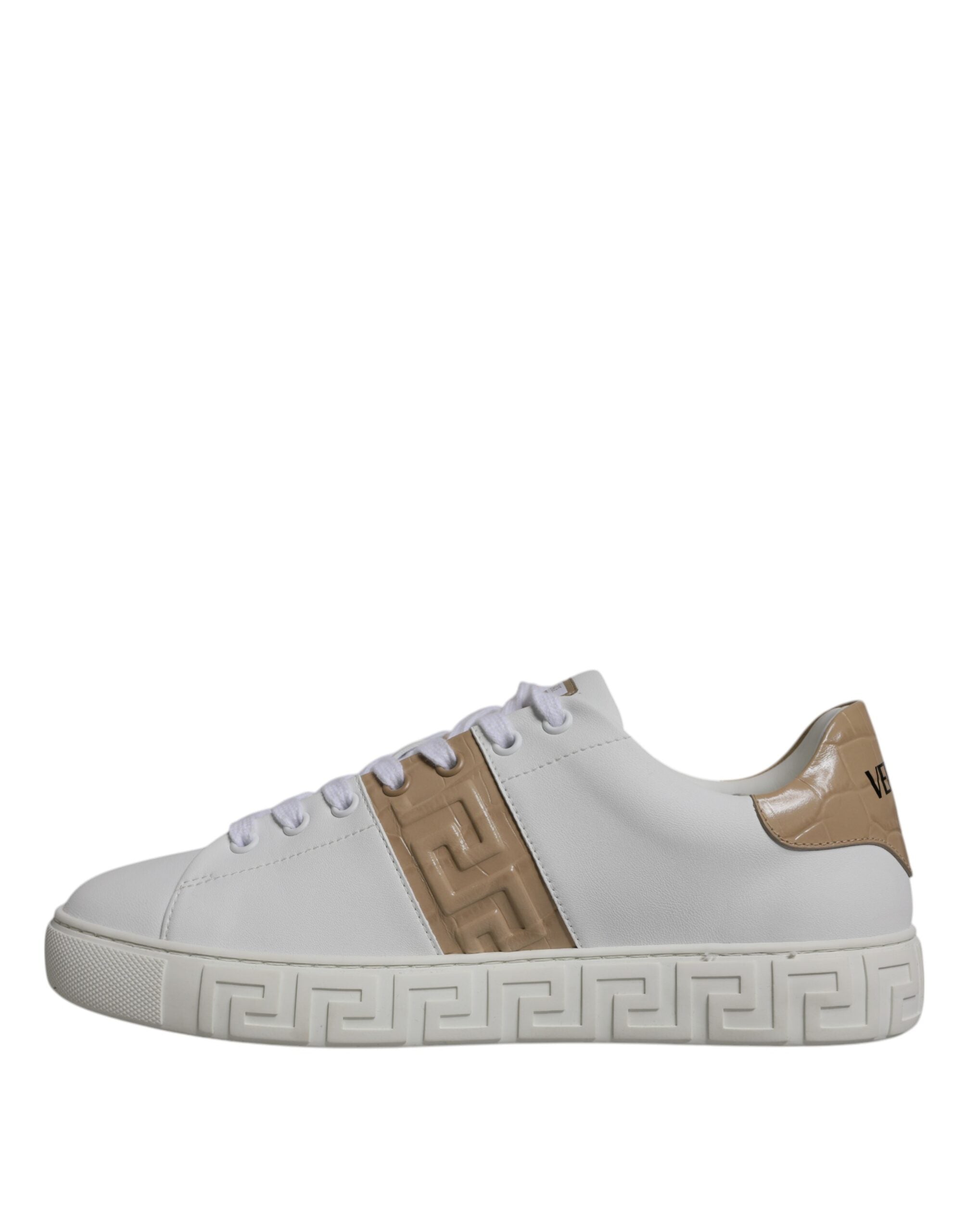 Versace White Brown Greca Print TPU Low Top Men Sneakers Shoes - Luxe Nova