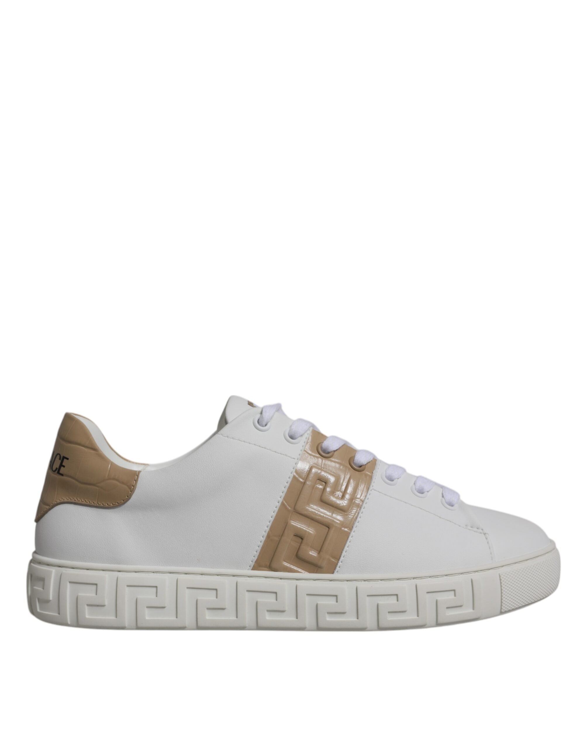 Versace White Brown Greca Print TPU Low Top Men Sneakers Shoes - Luxe Nova